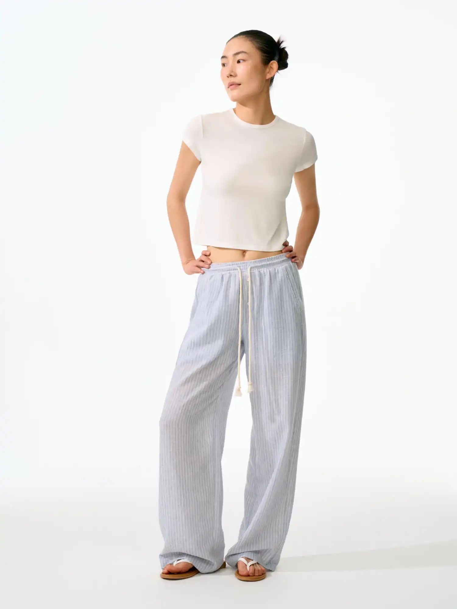 First Floor Retro Sheer Blue And White Striped Pants | Canton Collective