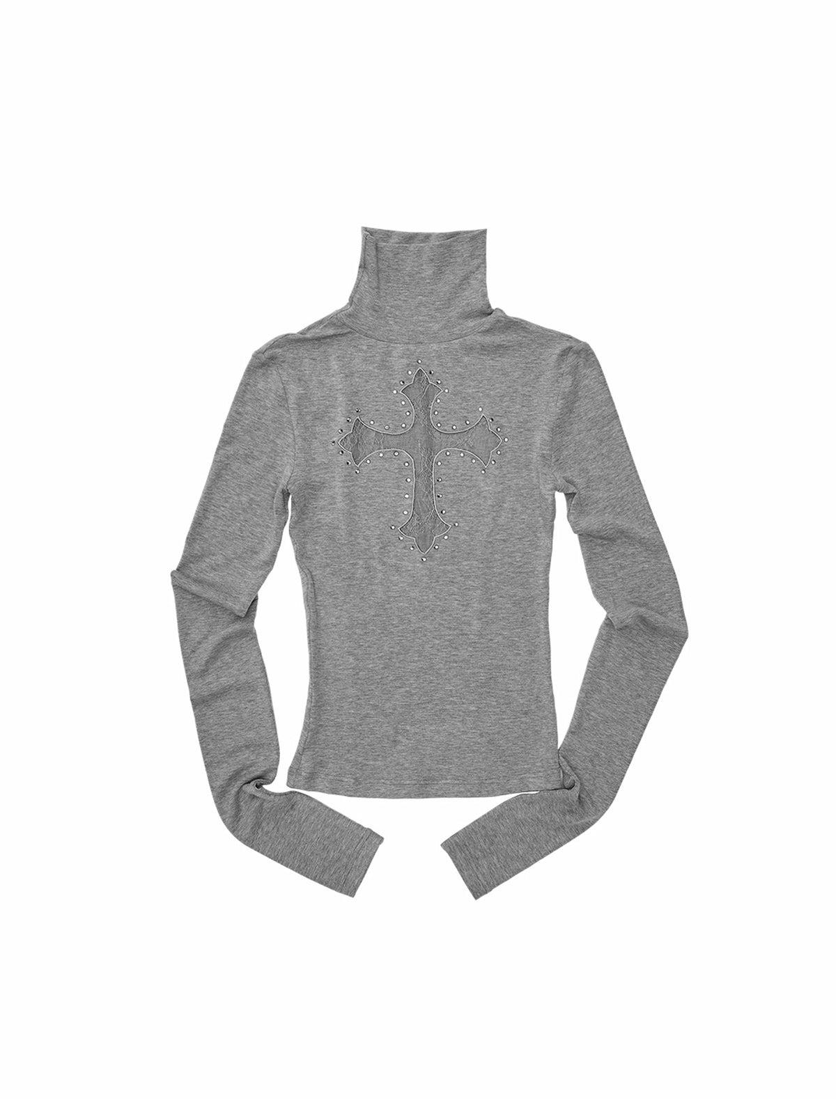 1Jinn Studio Rhinestone Cross Fitted Turtleneck Top | Canton Collective