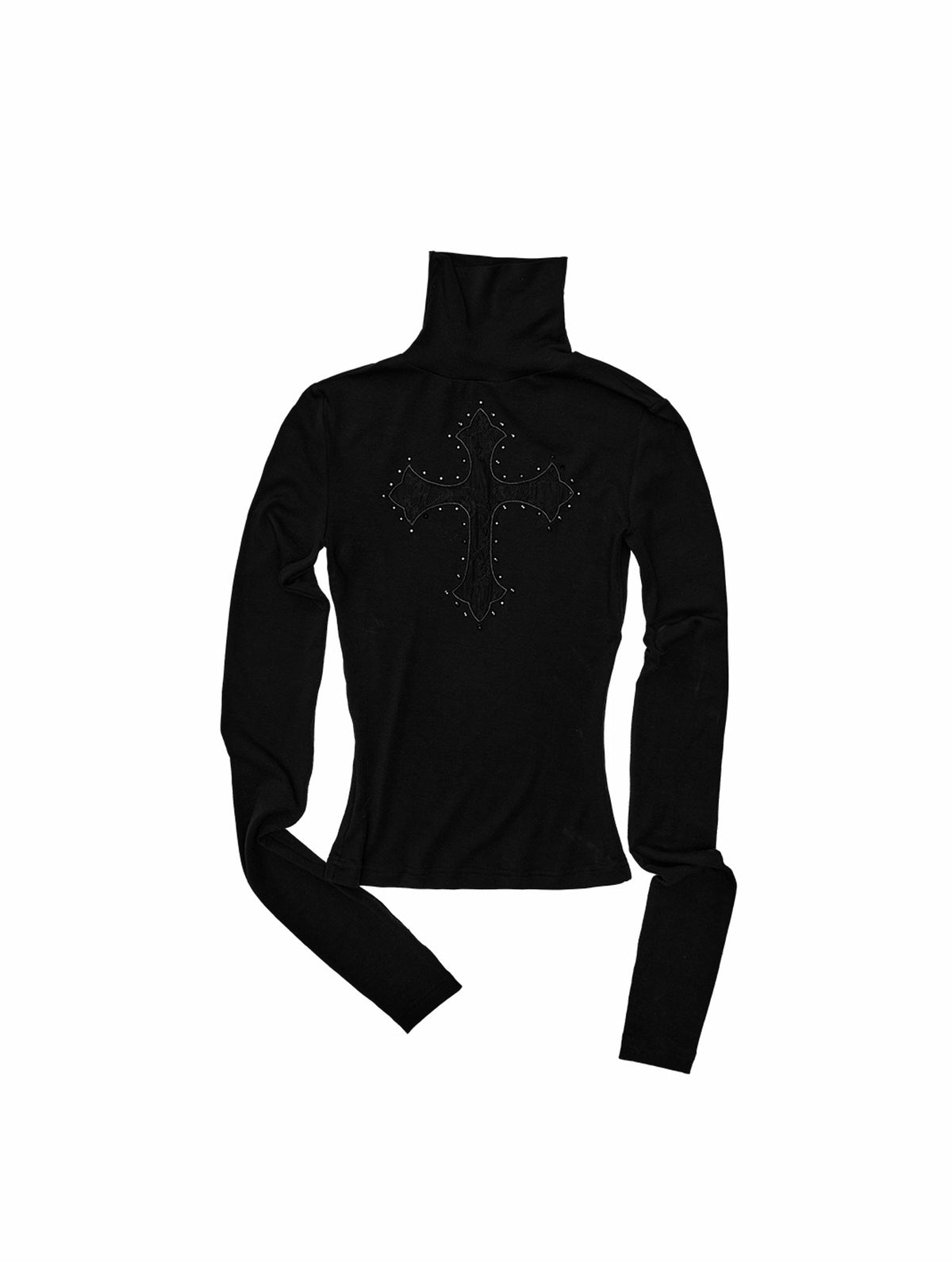 1Jinn Studio Rhinestone Cross Fitted Turtleneck Top | Canton Collective