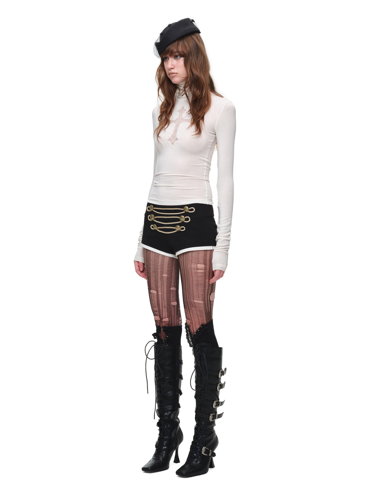 1Jinn Studio Rhinestone Cross Fitted Turtleneck Top | Canton Collective