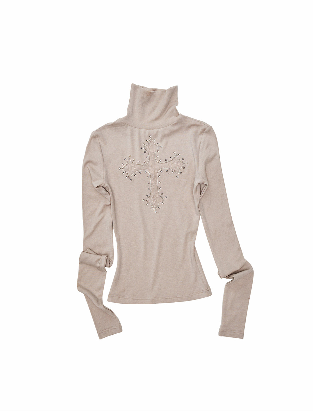 1Jinn Studio Rhinestone Cross Fitted Turtleneck Top | Canton Collective