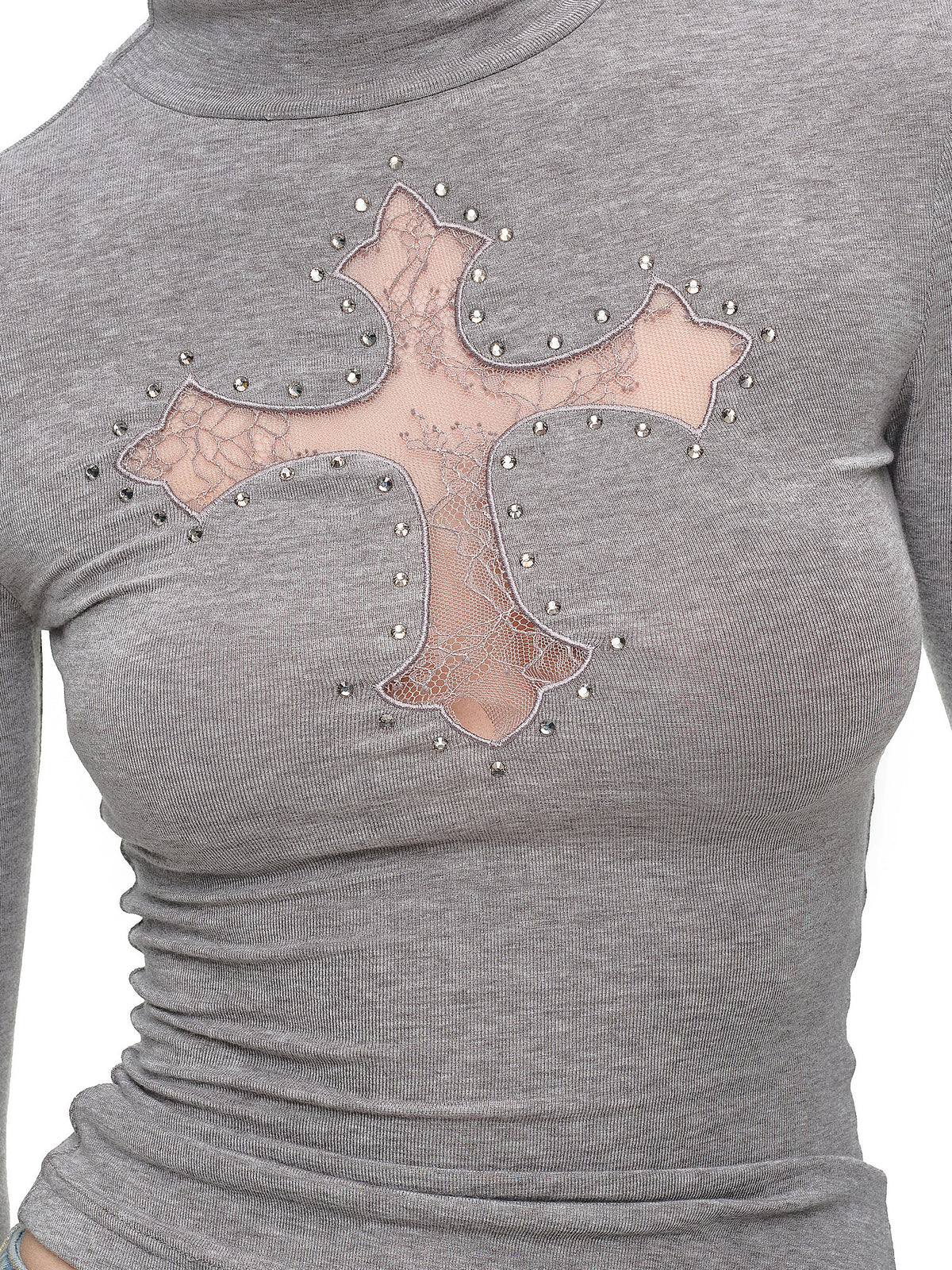 1Jinn Studio Rhinestone Cross Fitted Turtleneck Top | Canton Collective