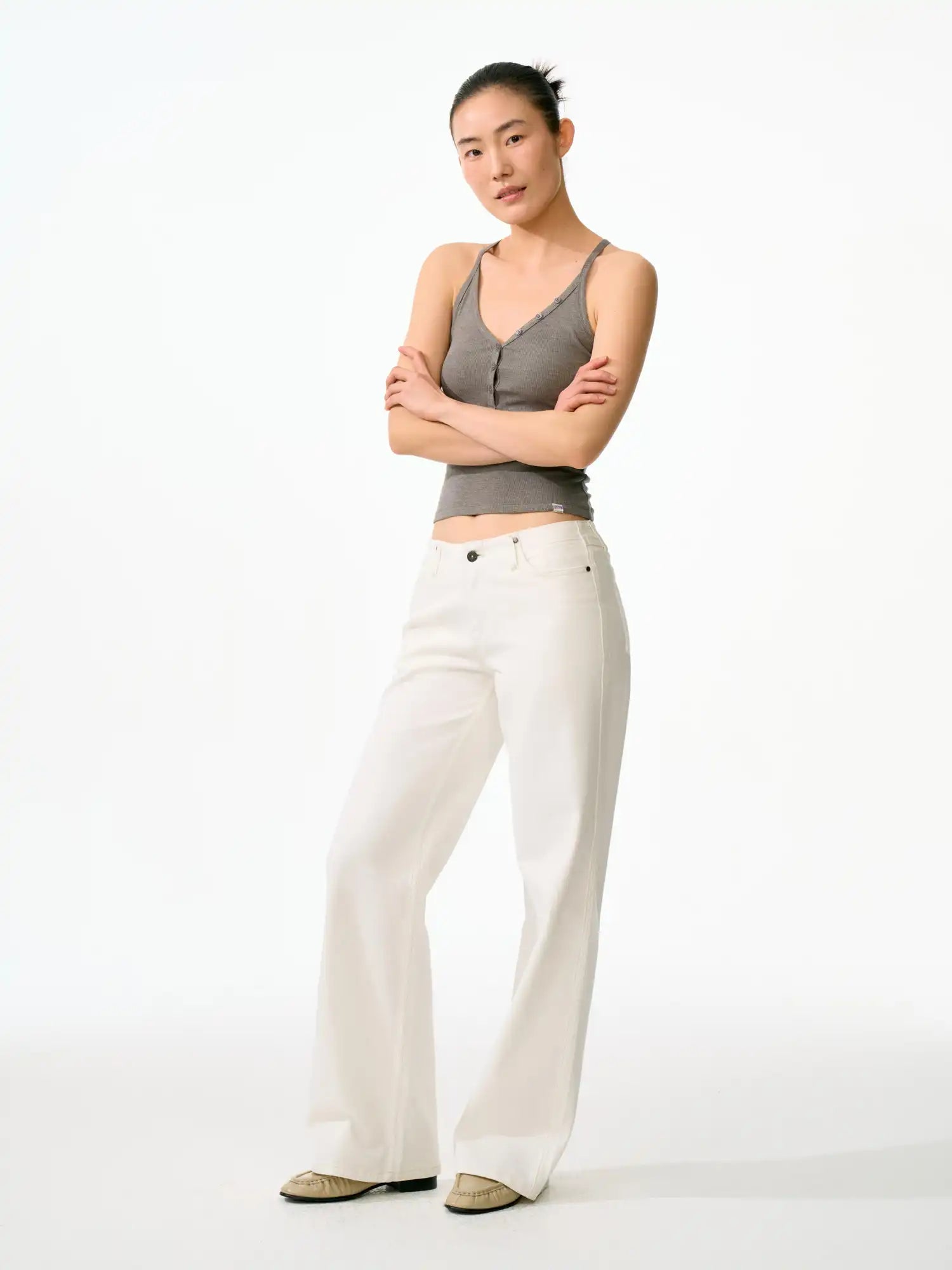 FirstFloor Ribbed Henley Crop Racerback Tank Top | Canton Collective