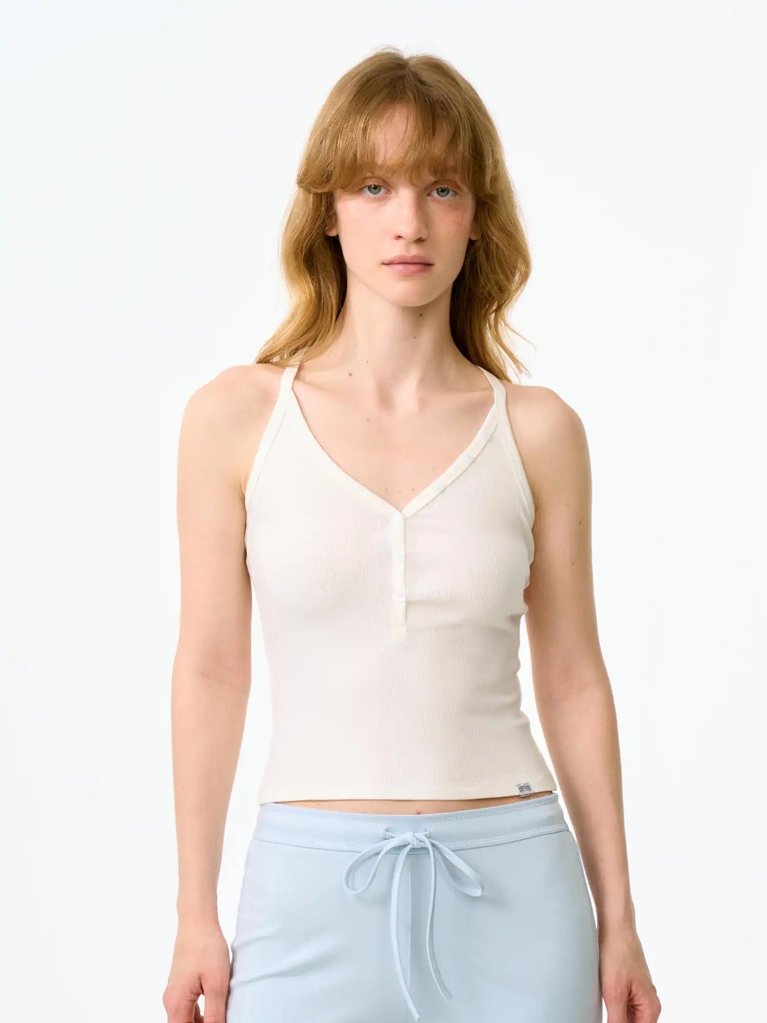 FirstFloor Ribbed Henley Crop Racerback Tank Top | Canton Collective