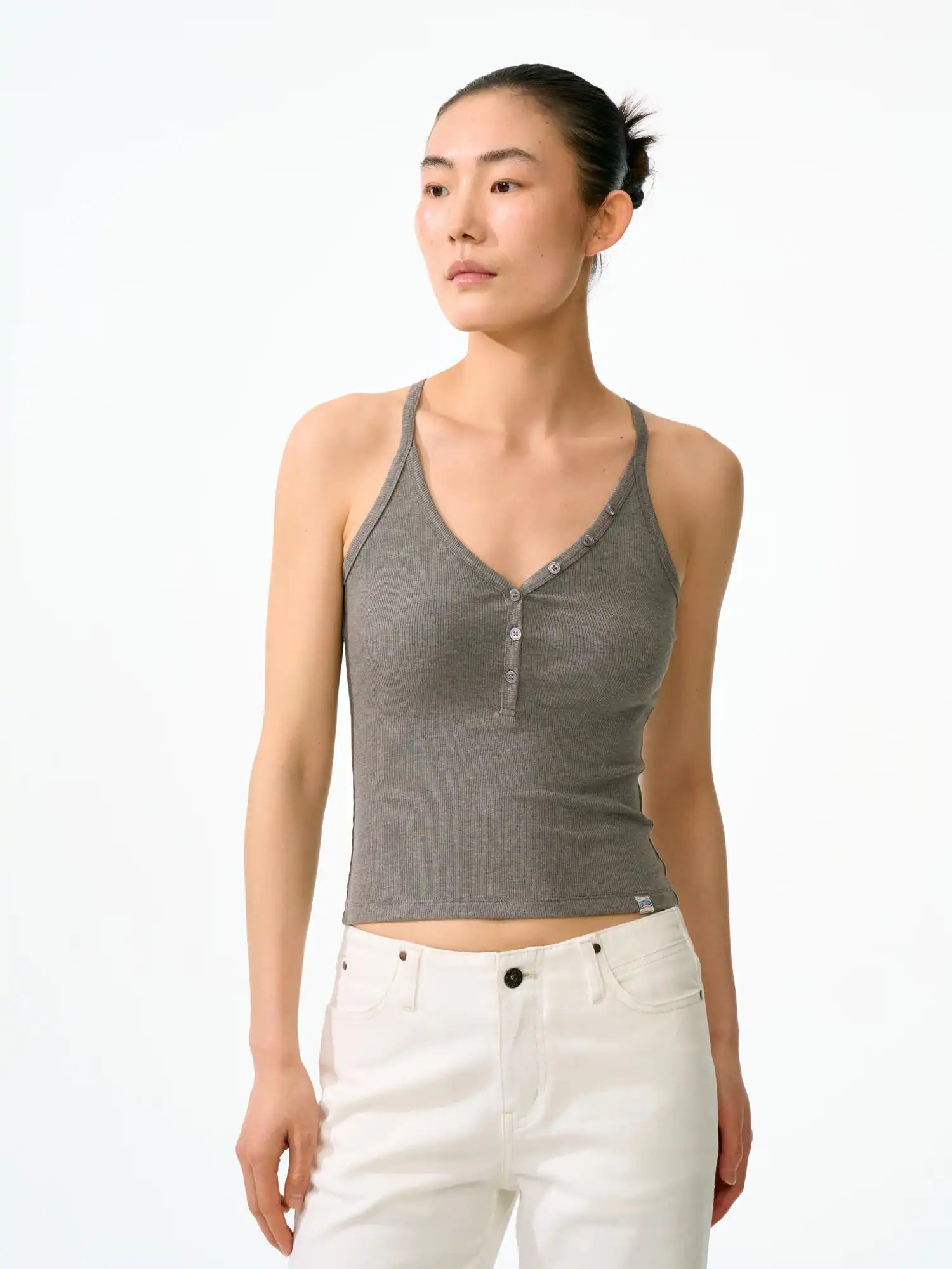 FirstFloor Ribbed Henley Crop Racerback Tank Top | Canton Collective