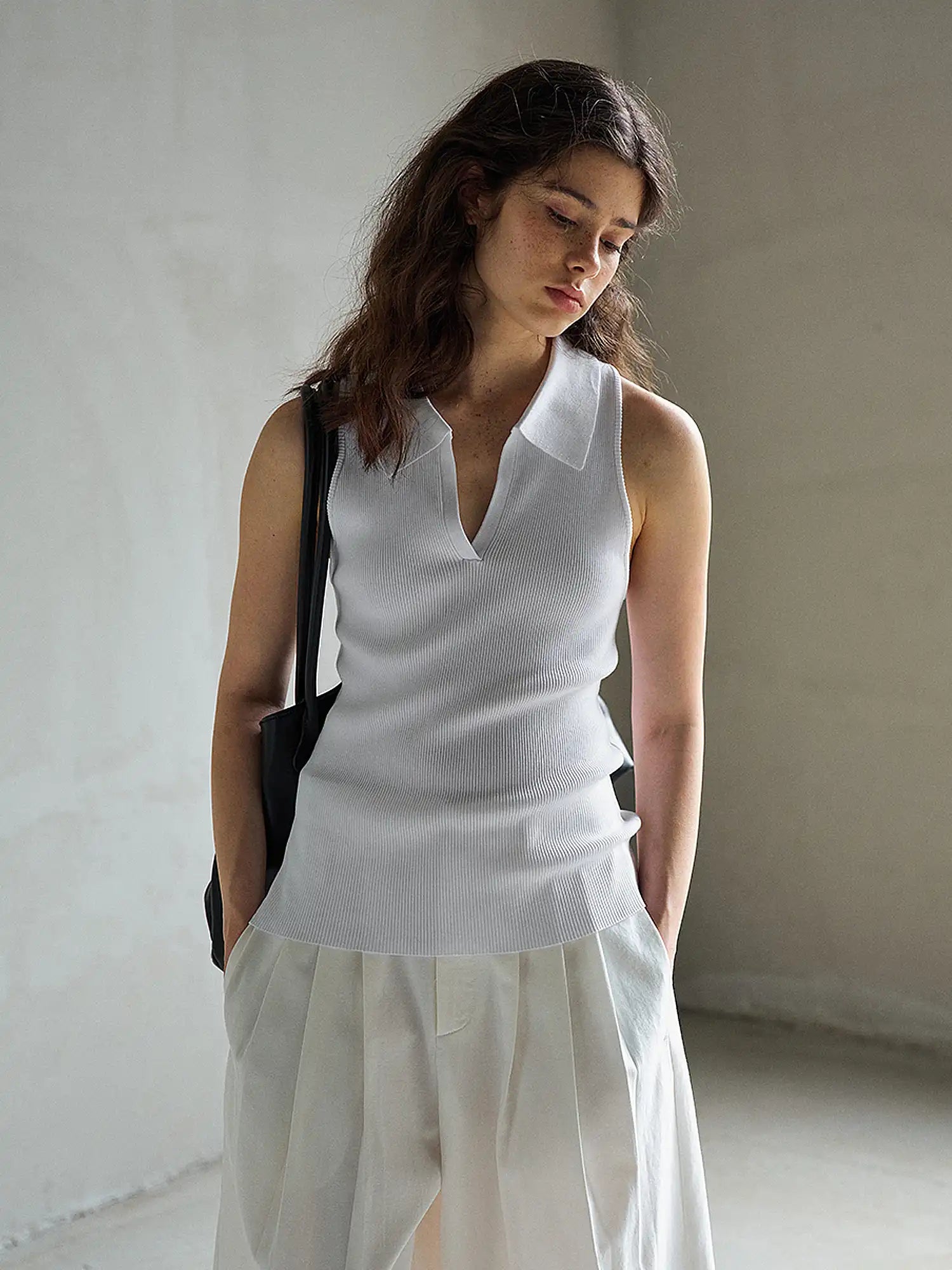 CantonCollective Design Ribbed Knit Polo Collar Tank Top | Canton Collective