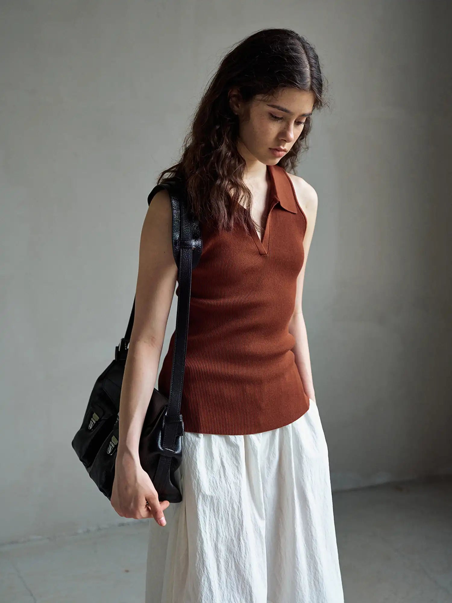 CantonCollective Design Ribbed Knit Polo Collar Tank Top | Canton Collective