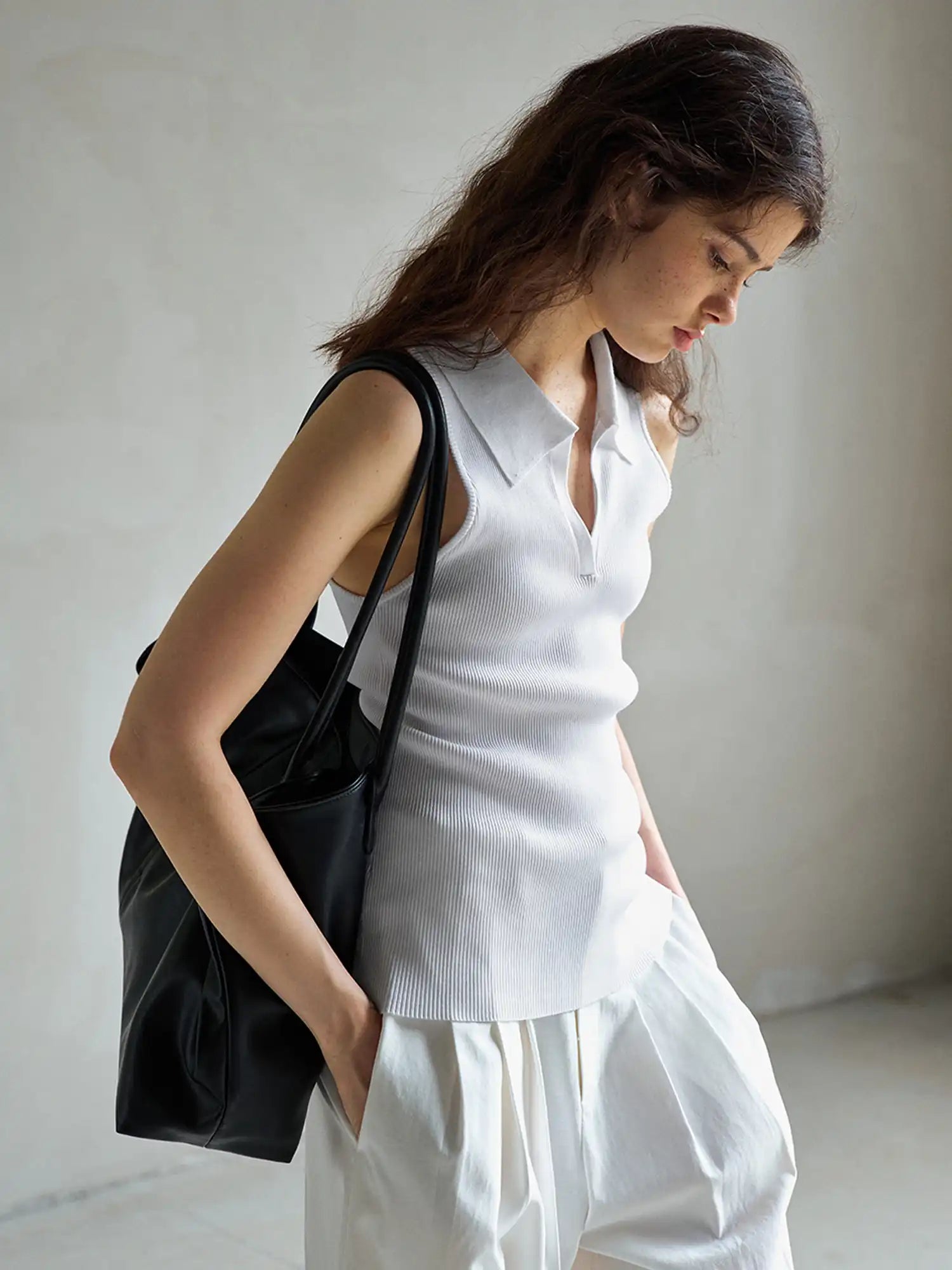 CantonCollective Design Ribbed Knit Polo Collar Tank Top | Canton Collective