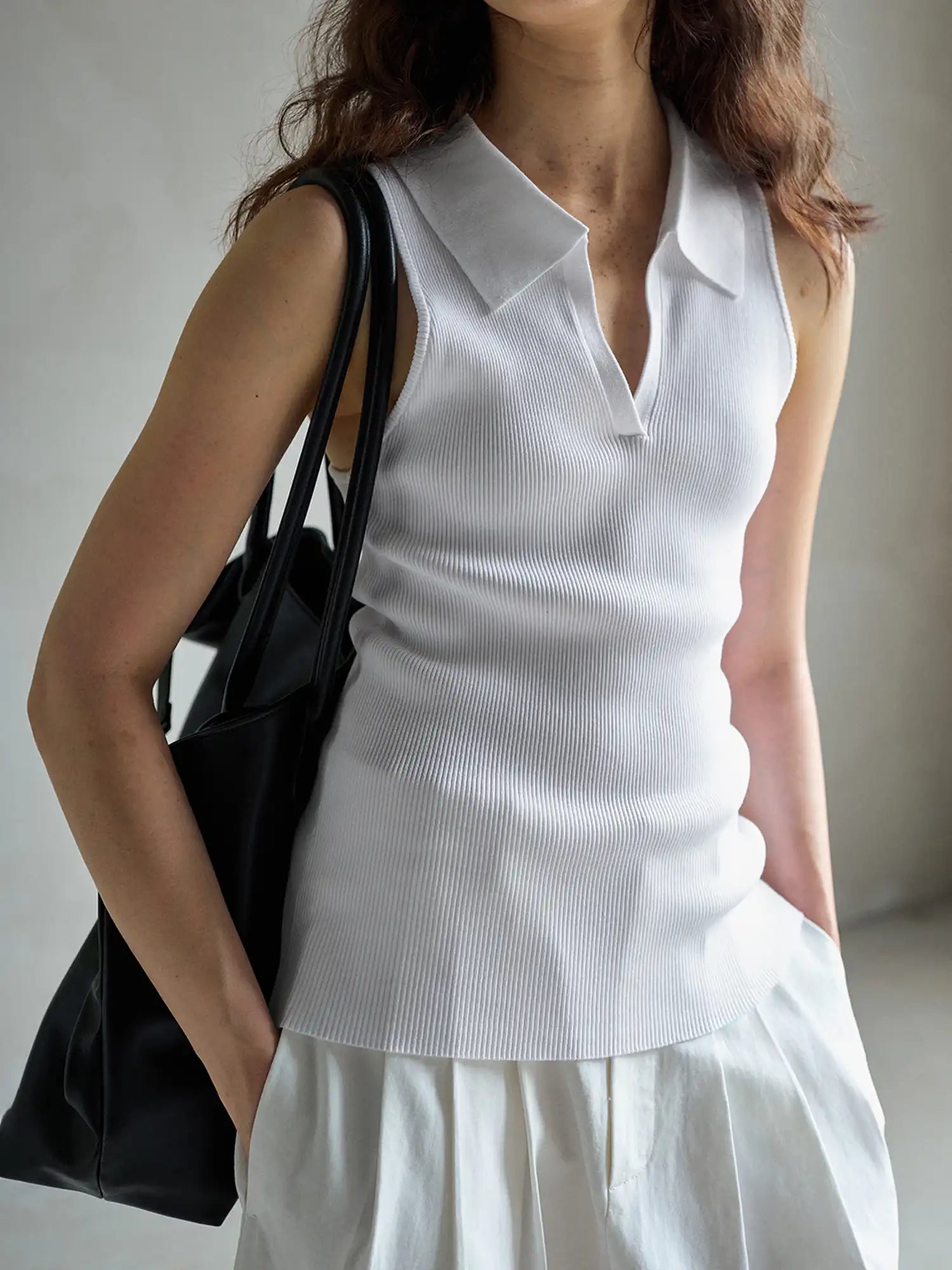 CantonCollective Design Ribbed Knit Polo Collar Tank Top | Canton Collective