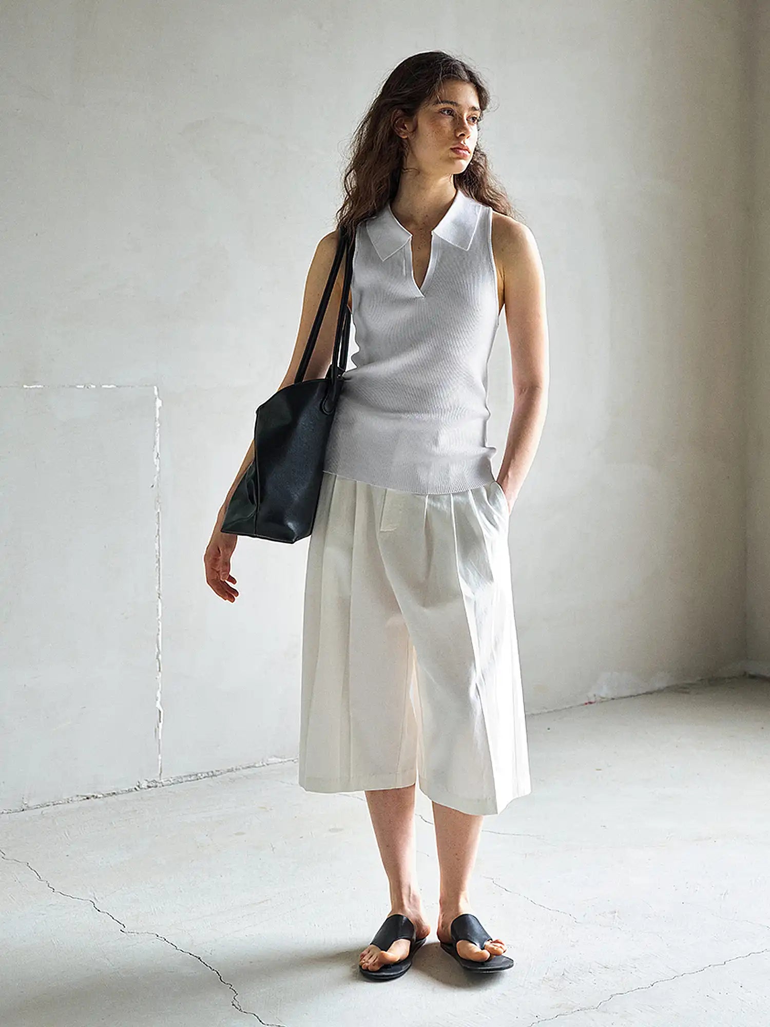 CantonCollective Design Ribbed Knit Polo Collar Tank Top | Canton Collective