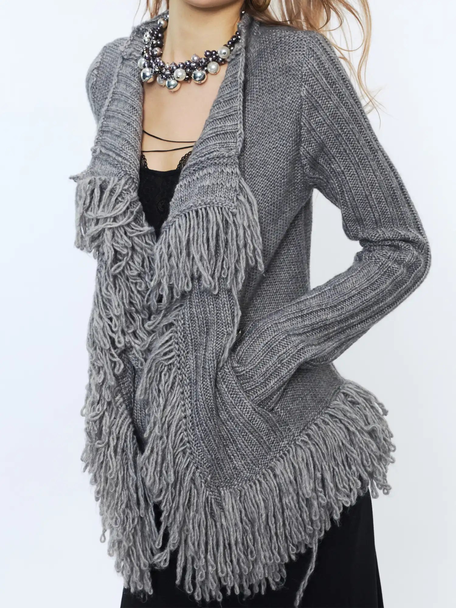 2th Desire Ribbed Tassel Lapel Sweater Cardigan | Canton Collective