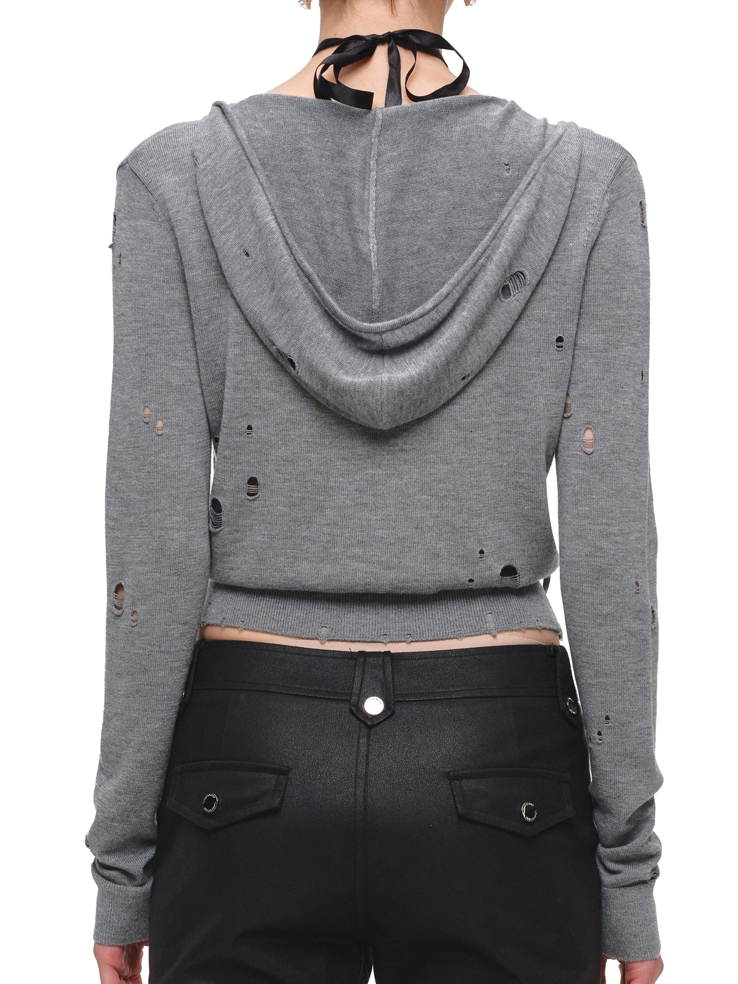 1Jinn Studio Ripped Knit Cropped Zip-Up Hoodie | Canton Collective