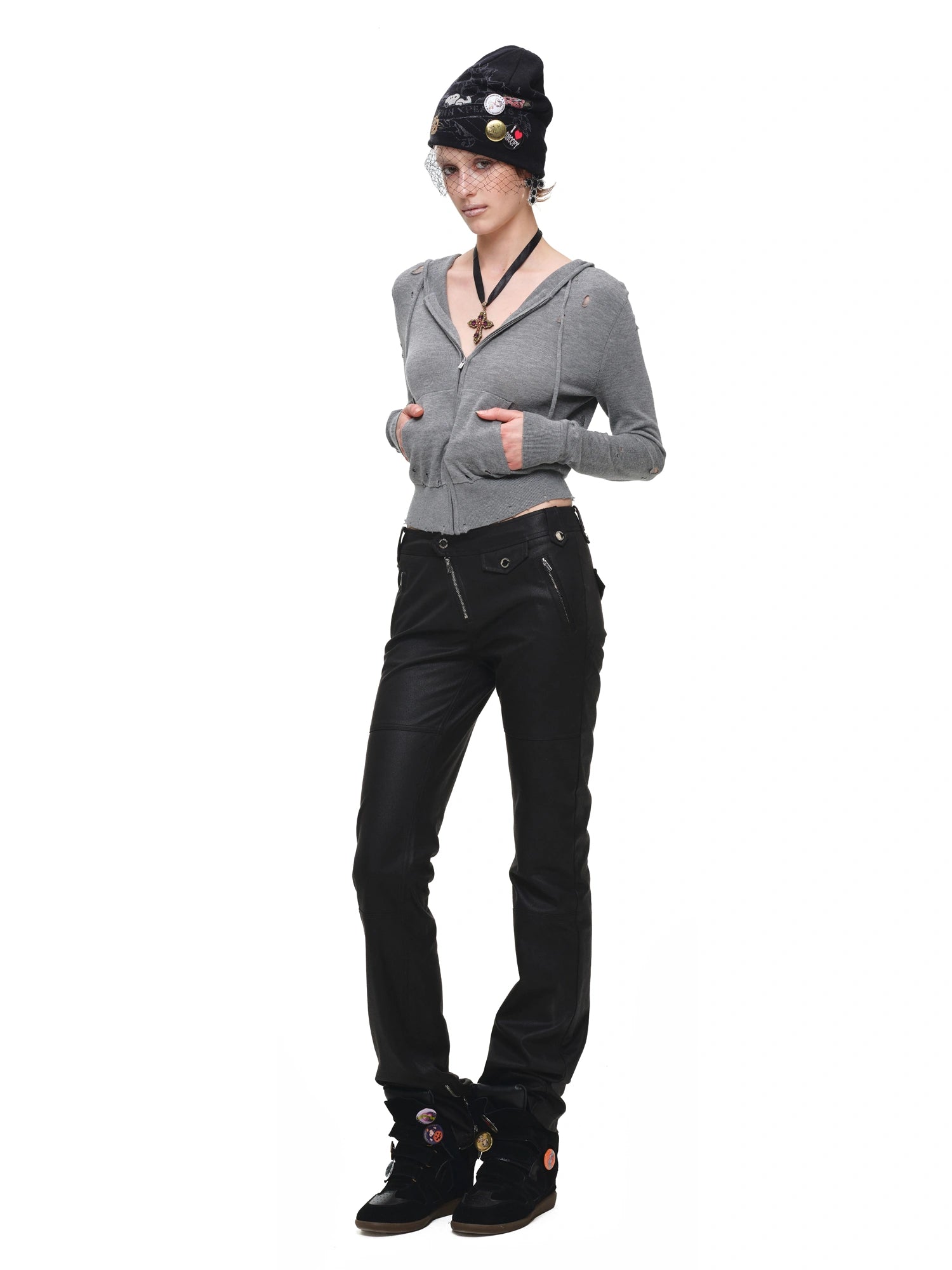 1Jinn Studio Ripped Knit Cropped Zip-Up Hoodie | Canton Collective
