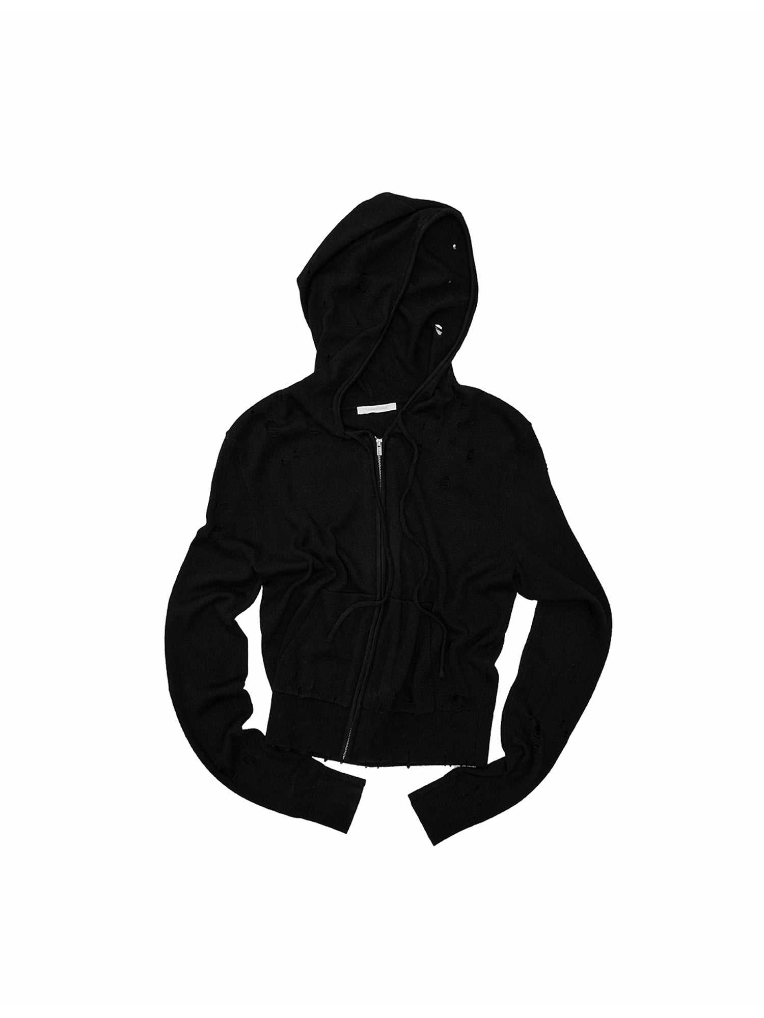 1Jinn Studio Ripped Knit Cropped Zip-Up Hoodie | Canton Collective