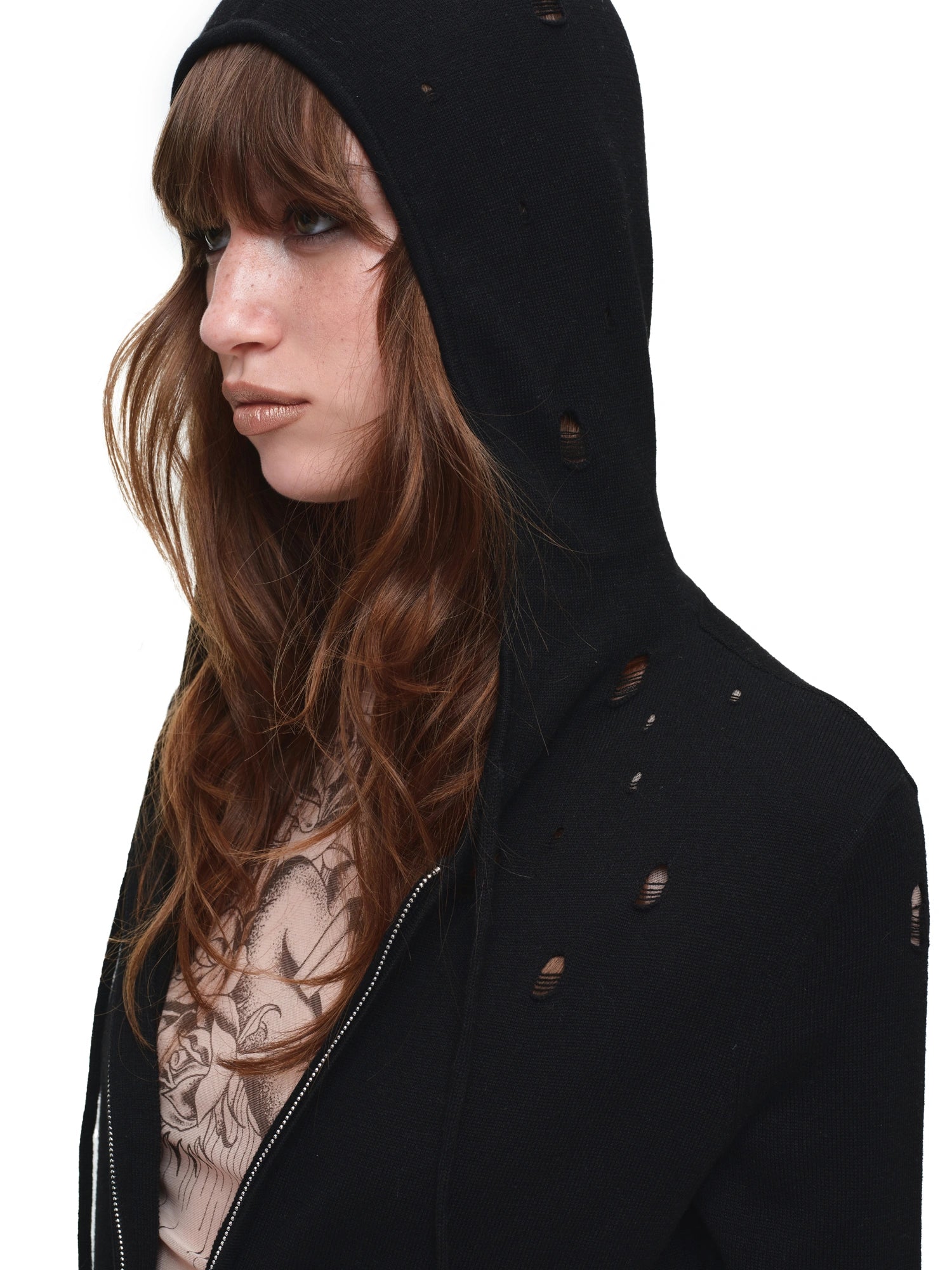 1Jinn Studio Ripped Knit Cropped Zip-Up Hoodie | Canton Collective