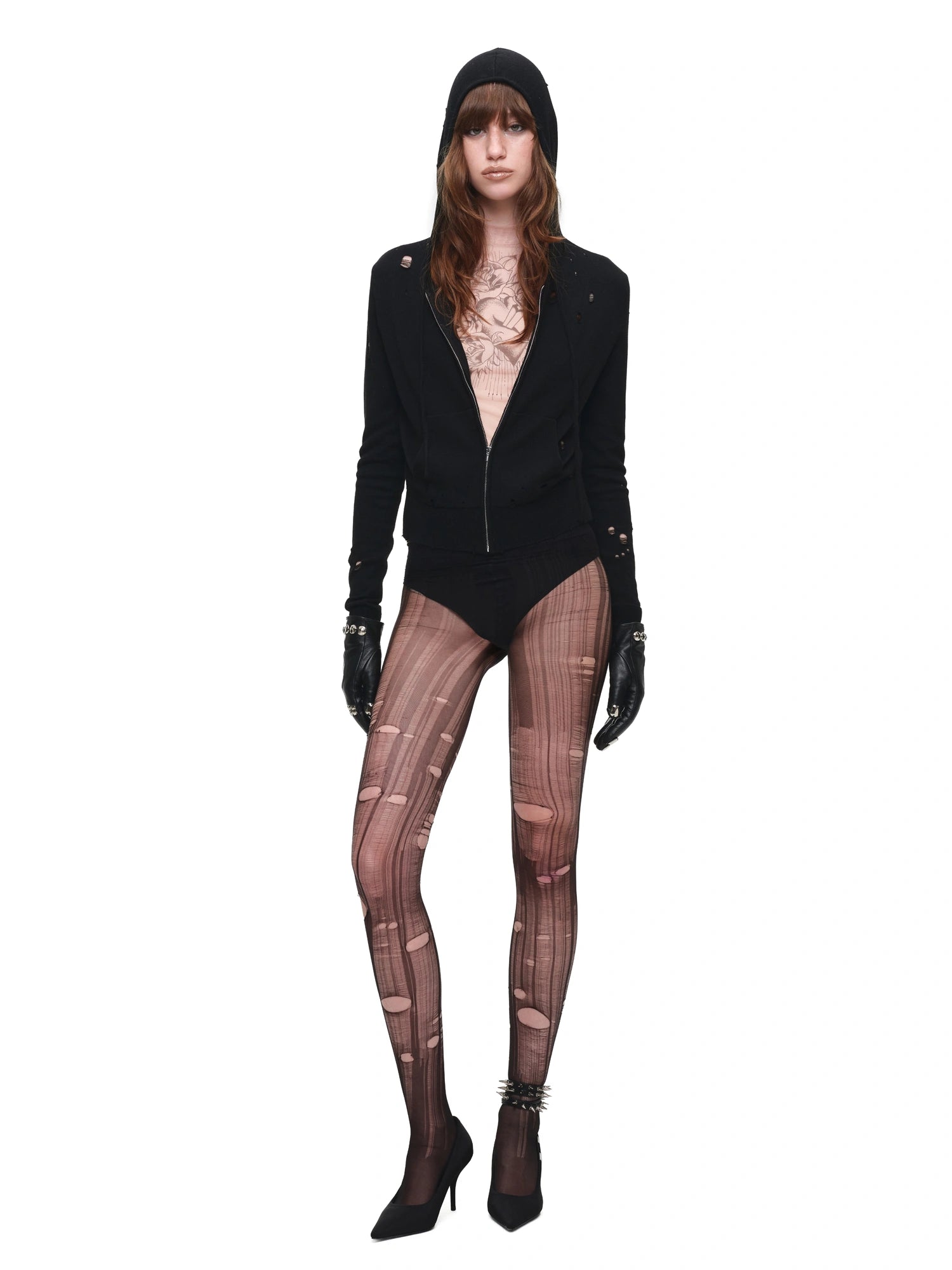 1Jinn Studio Ripped Knit Cropped Zip-Up Hoodie | Canton Collective