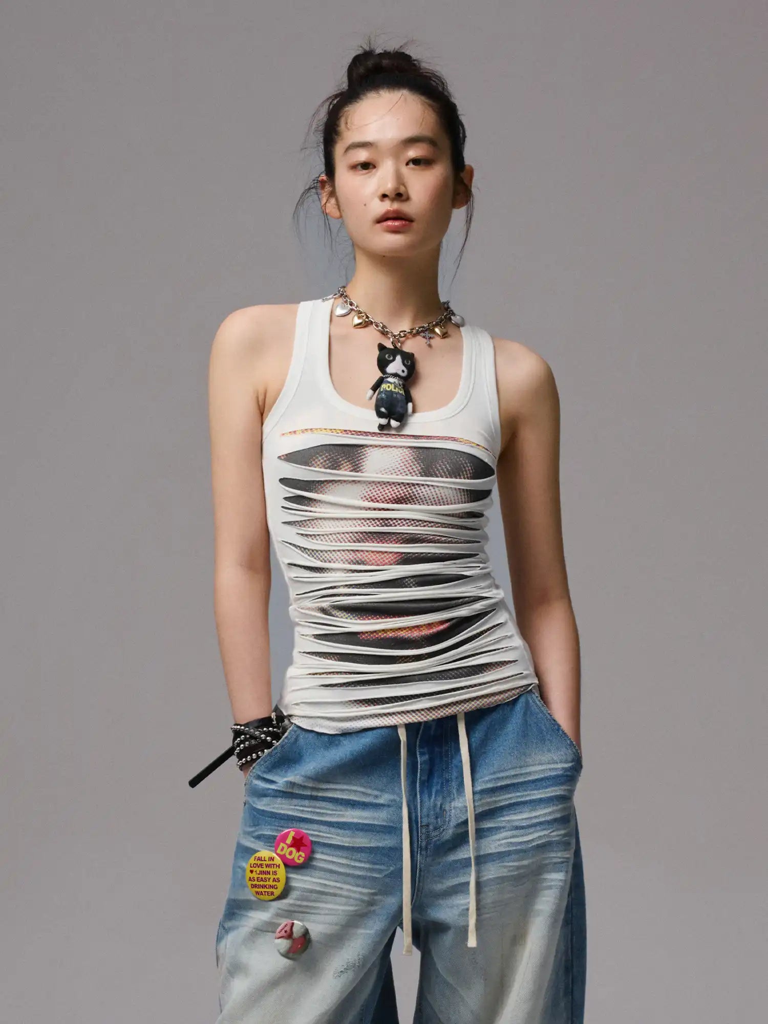 1Jinn Studio Ripped White Racerback Tank | Canton Collective