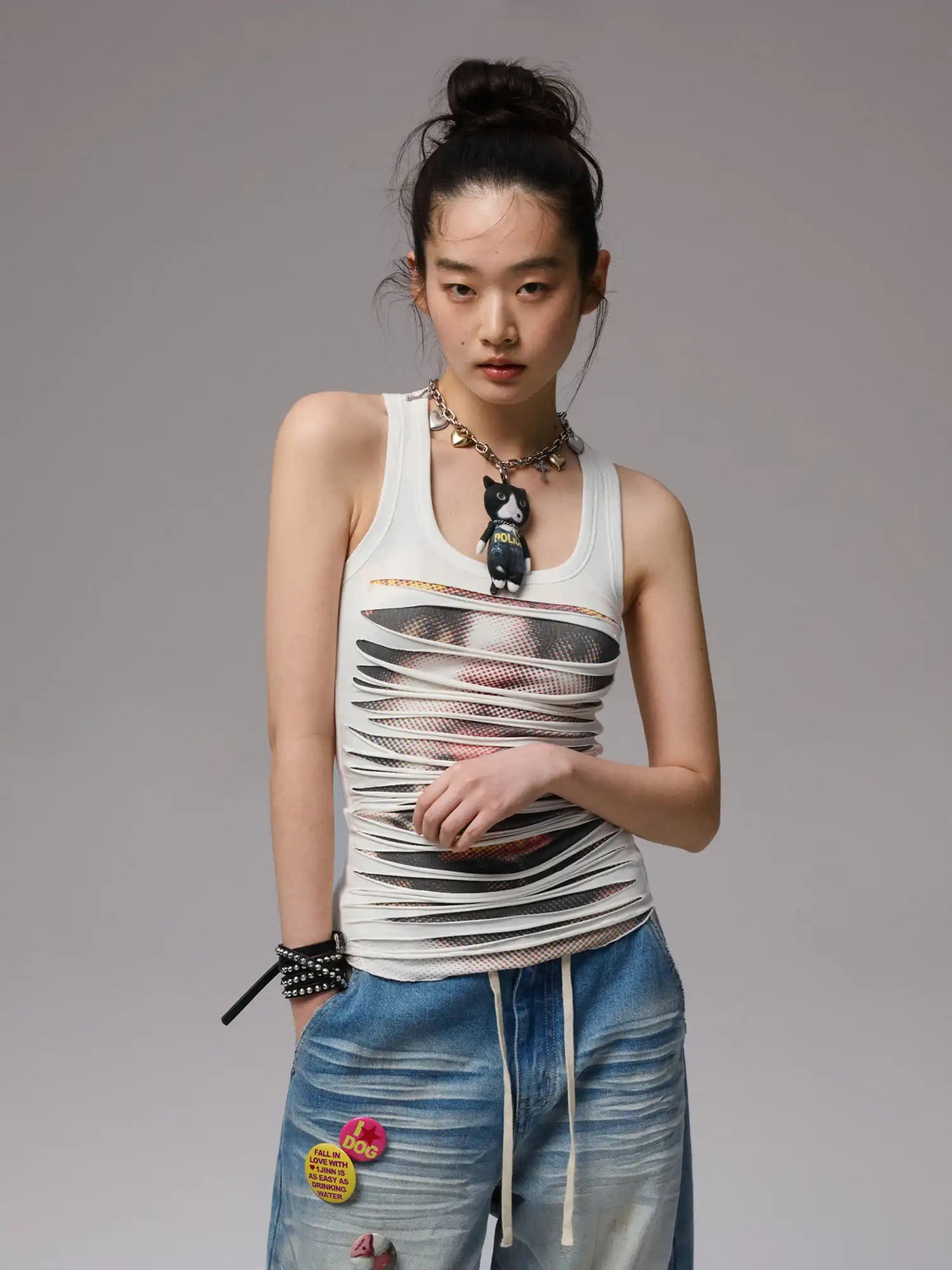 1Jinn Studio Ripped White Racerback Tank | Canton Collective