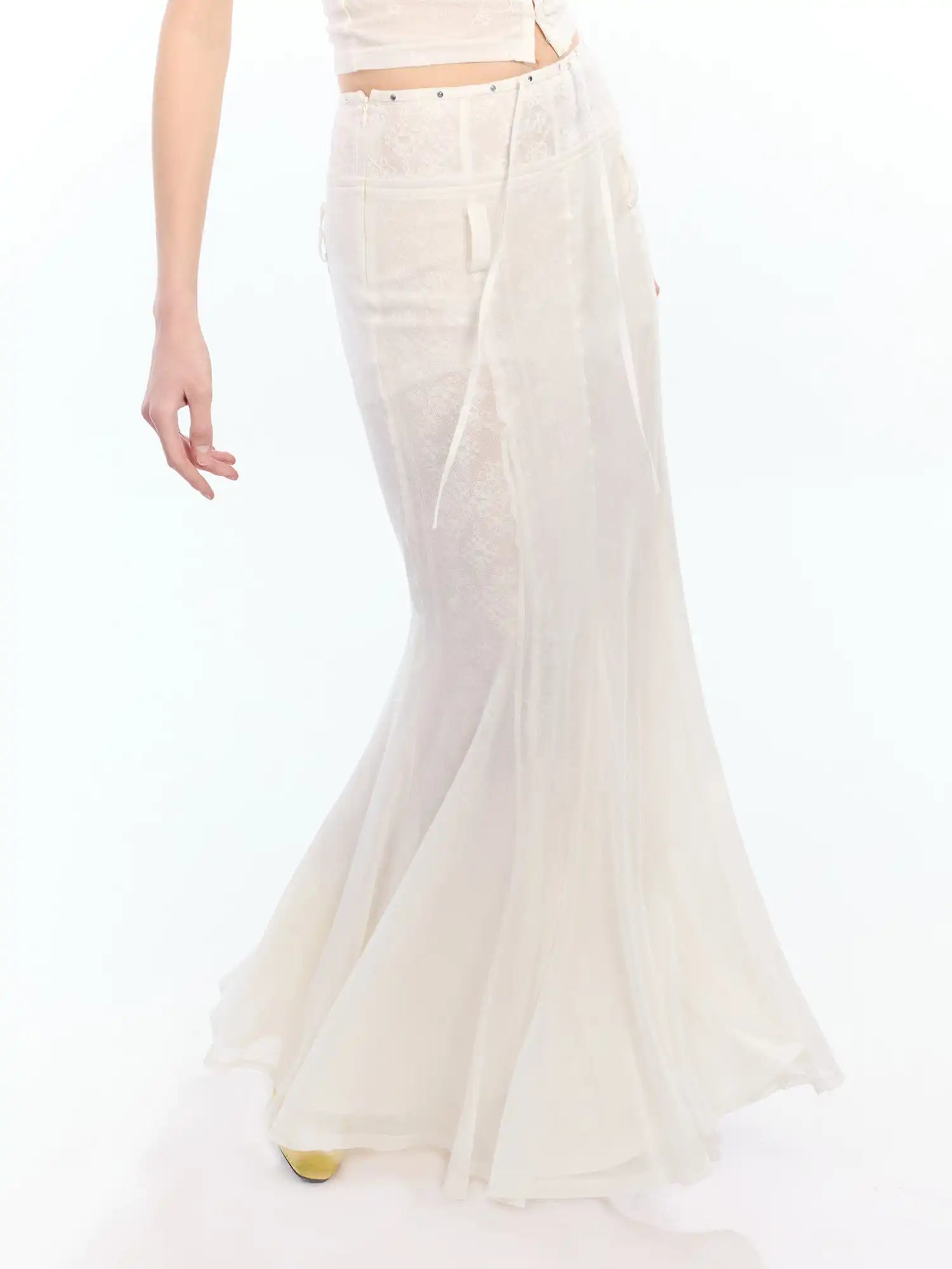 2th Desire Rivet Waistband Sheer Fishtail Maxi Skirt | Canton Collective