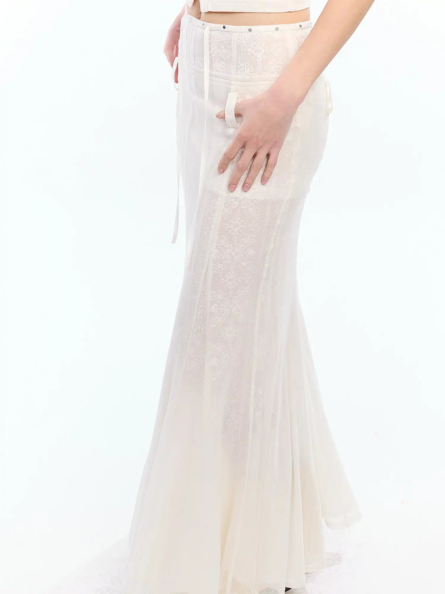 2th Desire Rivet Waistband Sheer Fishtail Maxi Skirt | Canton Collective