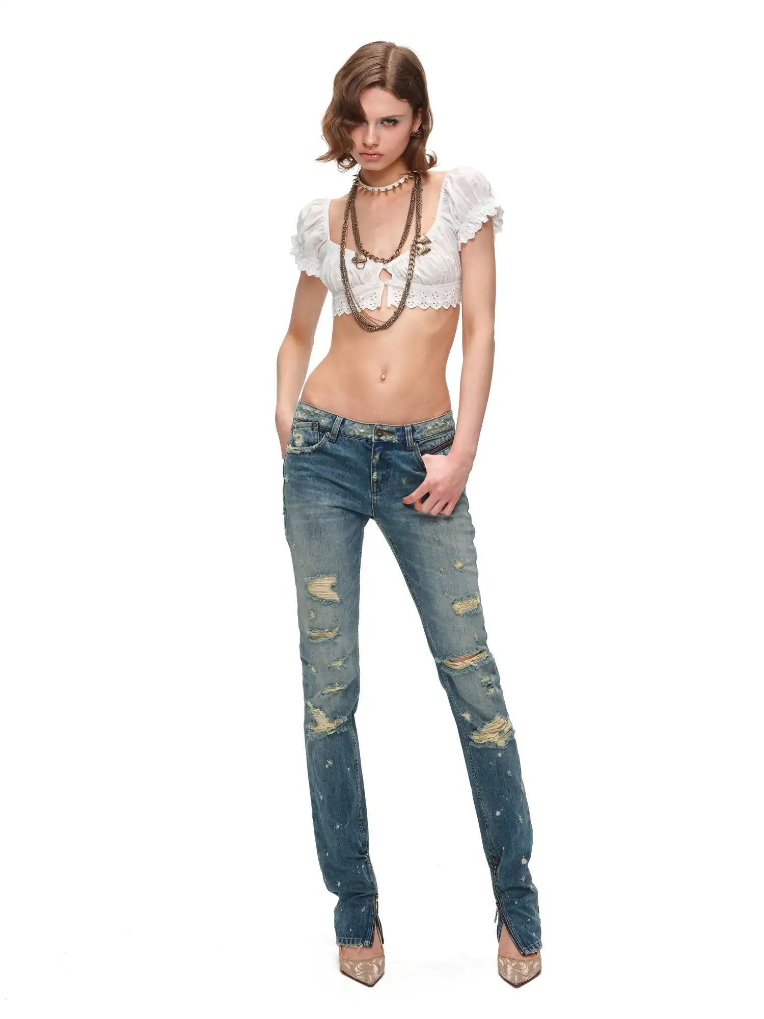 1Jinn Studio Rose Jacquard Puff Sleeve Crop Top | Canton Collective