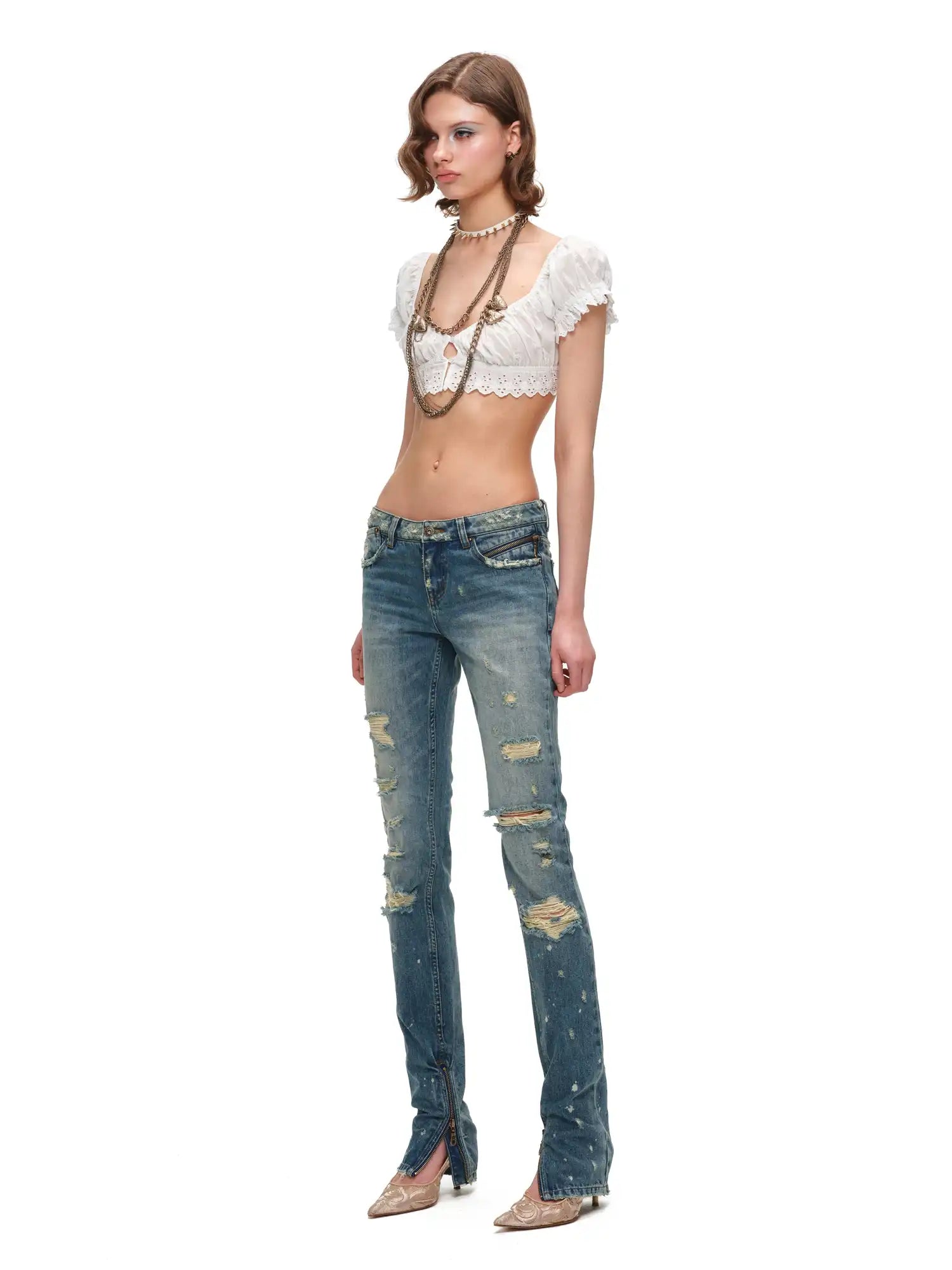1Jinn Studio Rose Jacquard Puff Sleeve Crop Top | Canton Collective