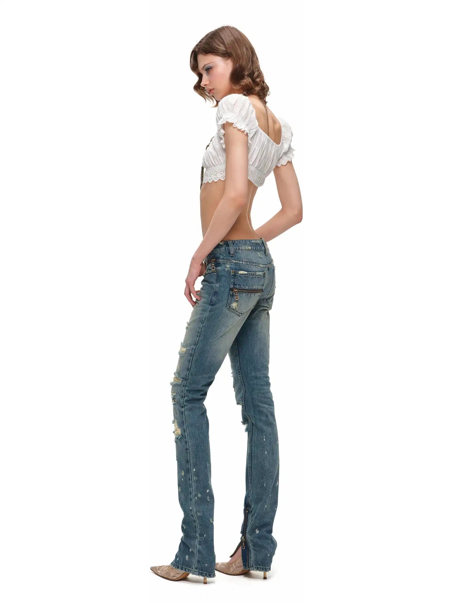 1Jinn Studio Rose Jacquard Shirred Bardot Crop Top | Canton Collective