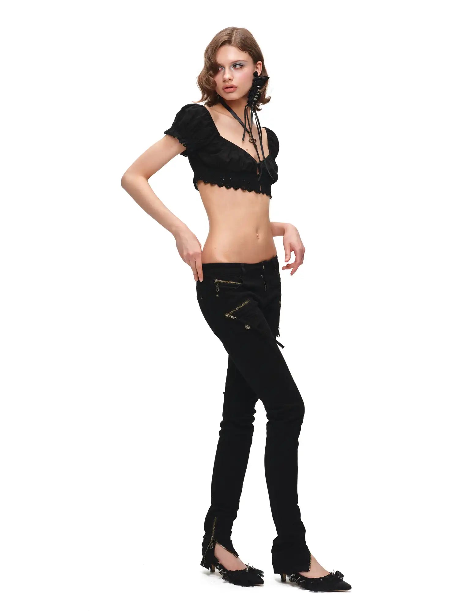 1Jinn Studio Rose Jacquard Puff Sleeve Crop Top | Canton Collective
