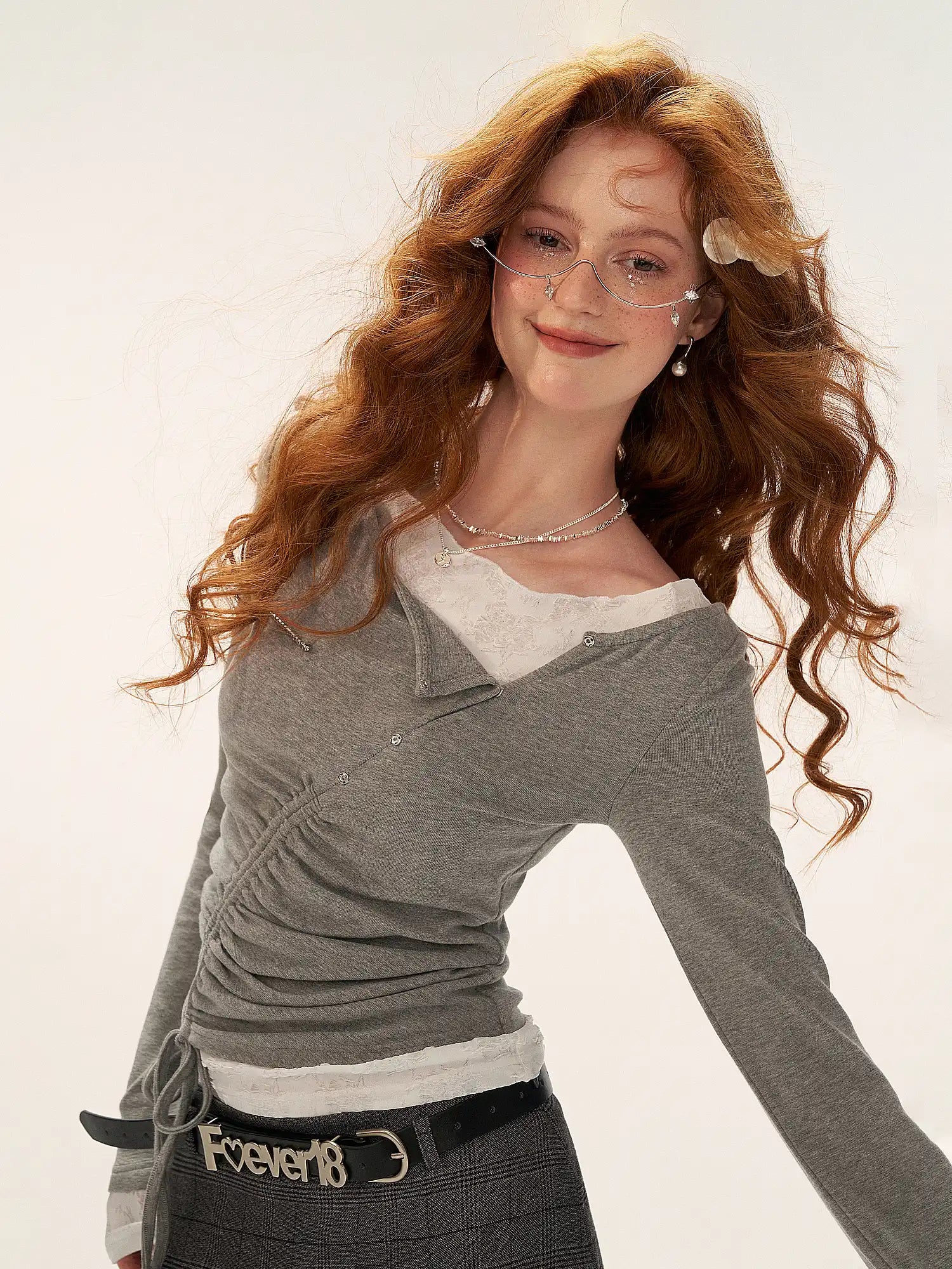 MAMC Ruched Mock Layered Lace Top | Canton Collective