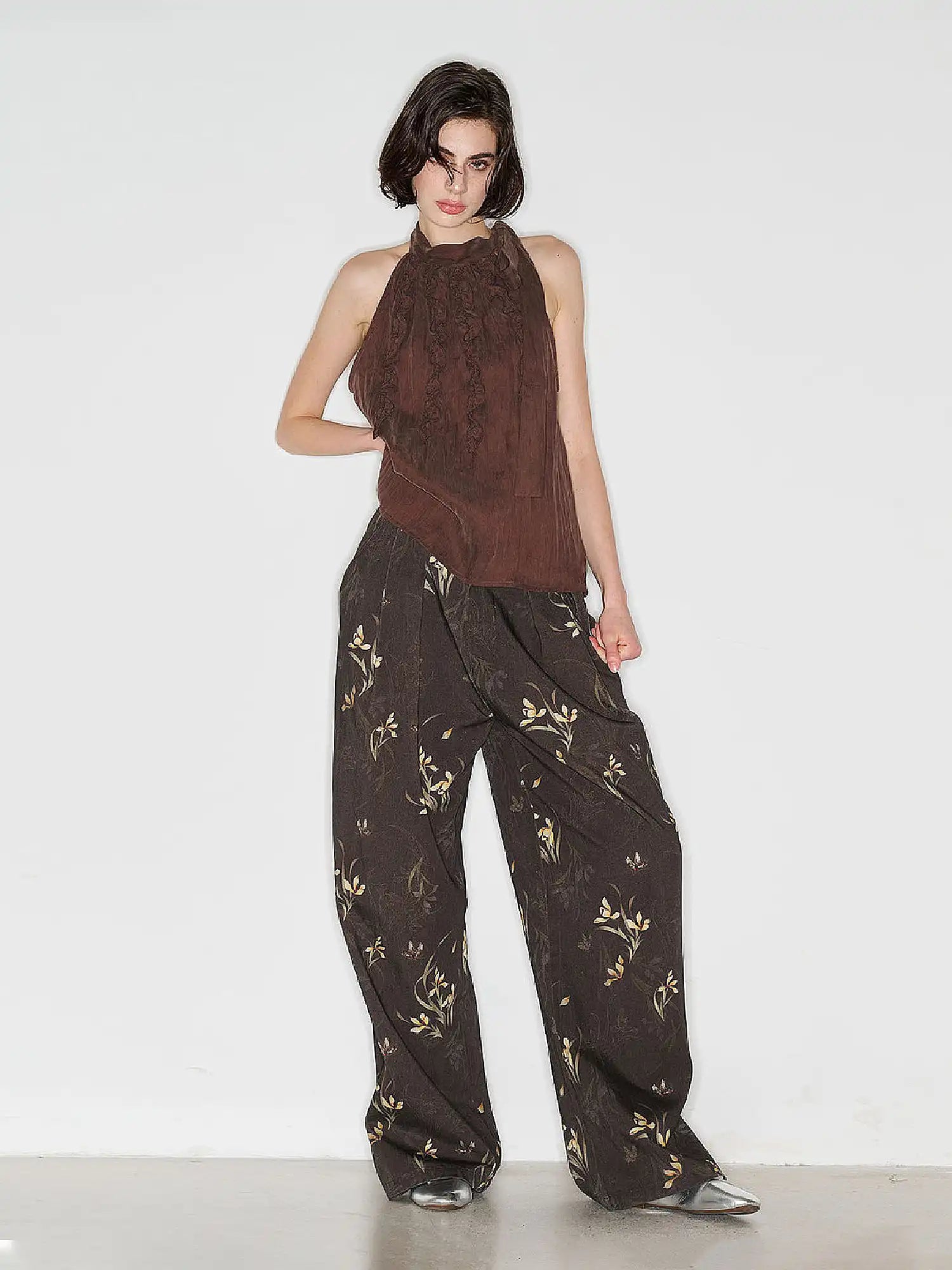 Muse Naps Ruffle-Front Tie High Neck Halter Top | Canton Collective
