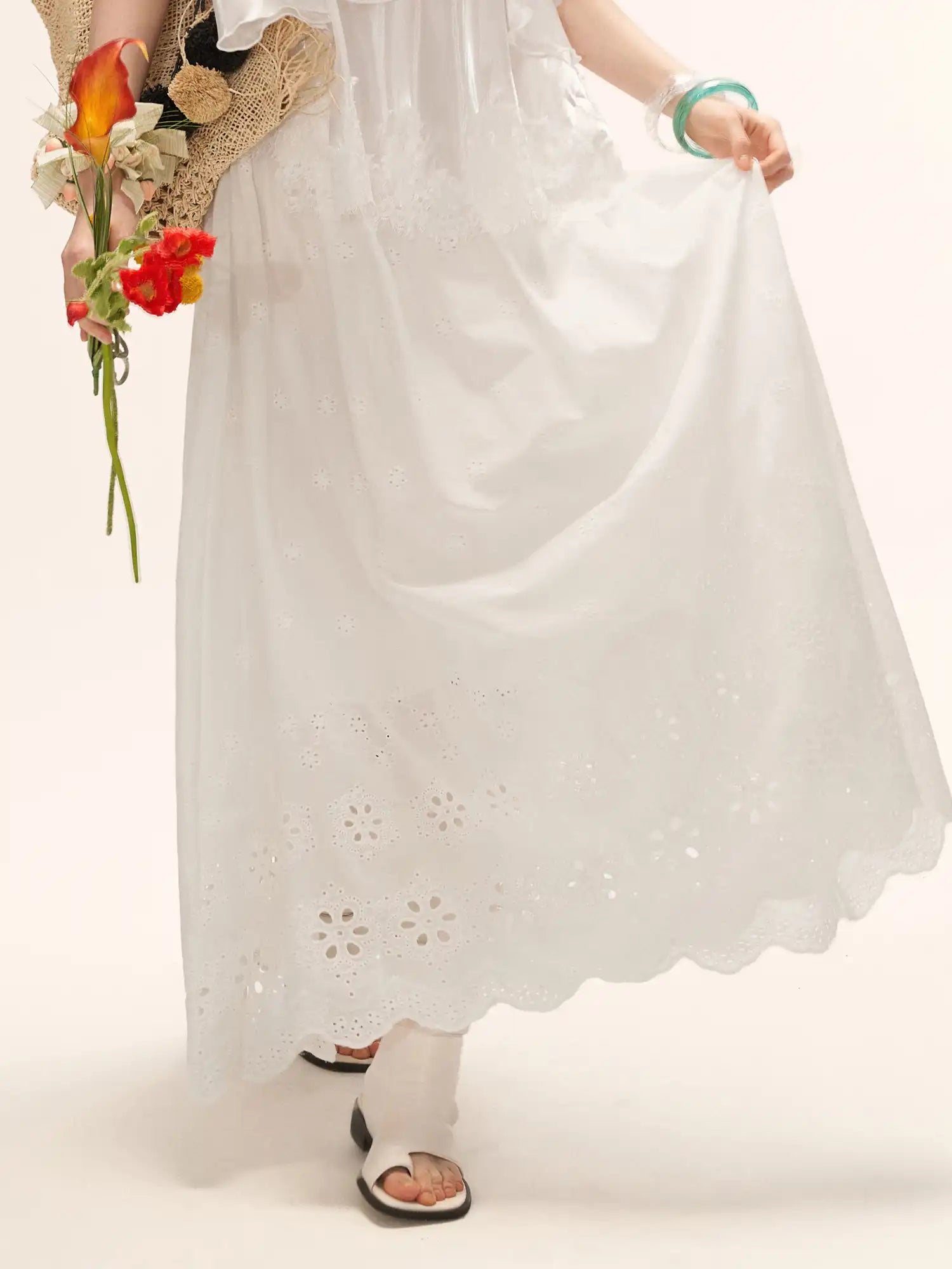 MAMC Ruffle Hem Crochet Midi Skirt with Elastic Waist | Canton Collective