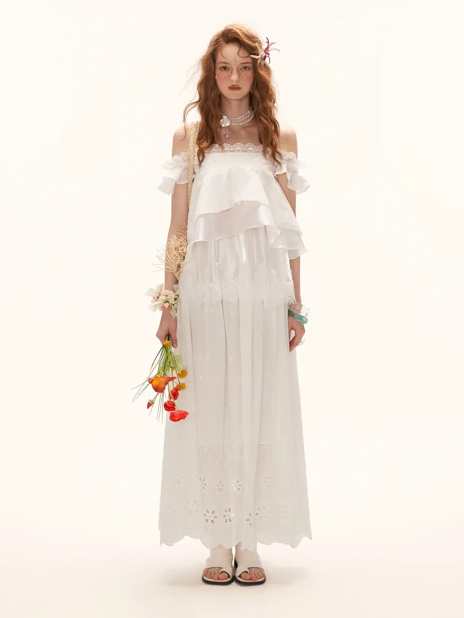 MAMC Ruffle Hem Crochet Midi Skirt with Elastic Waist | Canton Collective