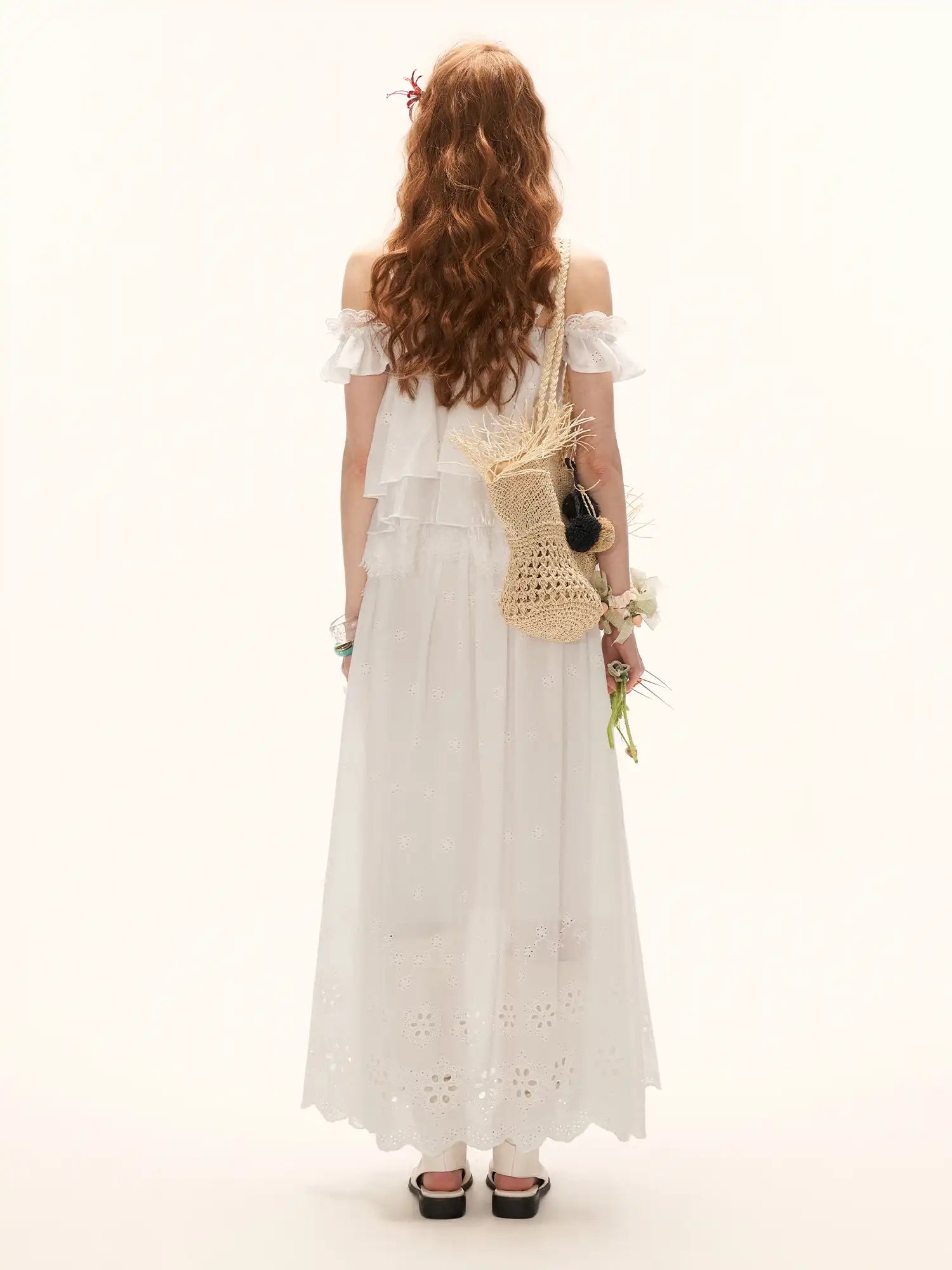 MAMC Ruffle Hem Crochet Midi Skirt with Elastic Waist | Canton Collective