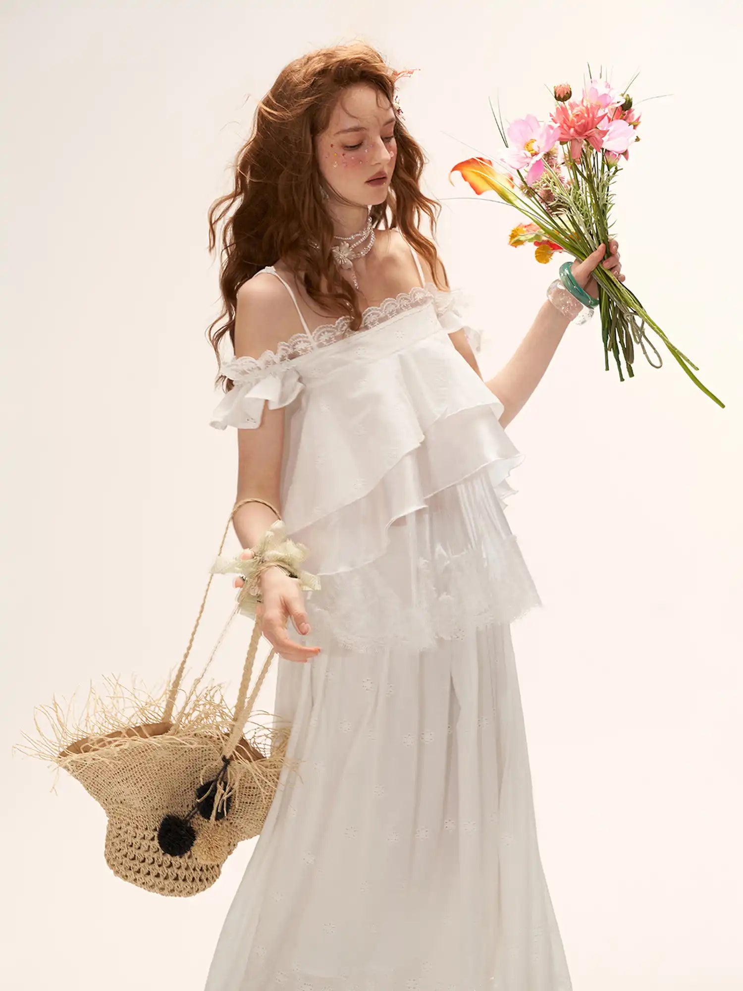 MAMC Ruffle Hem Eyelet Lace Tiered Top | Canton Collective