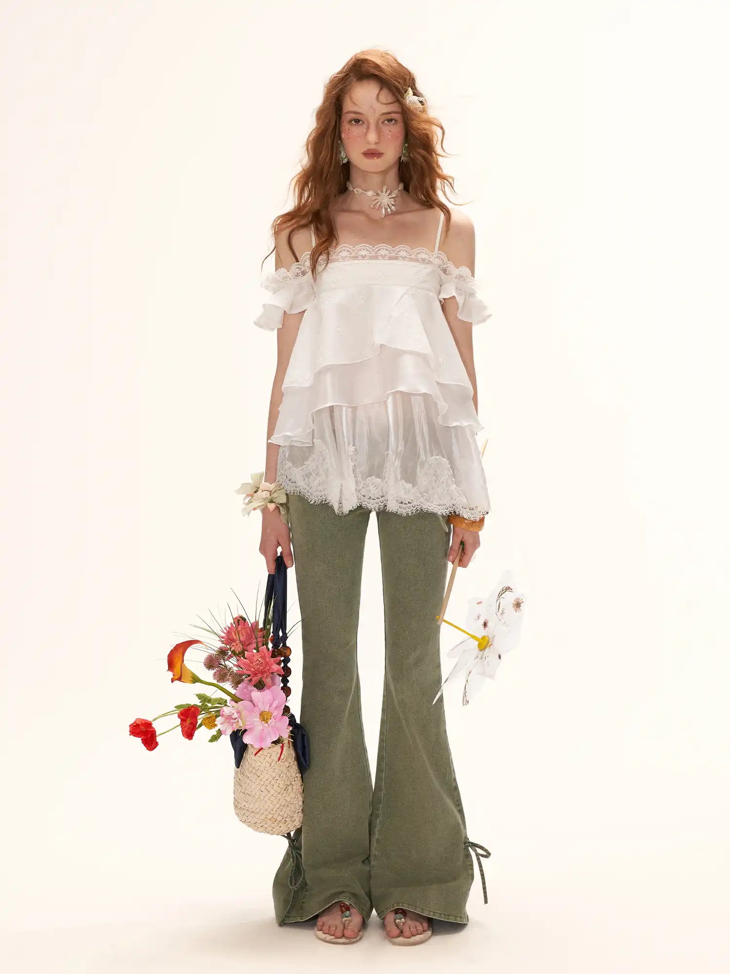 MAMC Ruffle Hem Eyelet Lace Tiered Top | Canton Collective