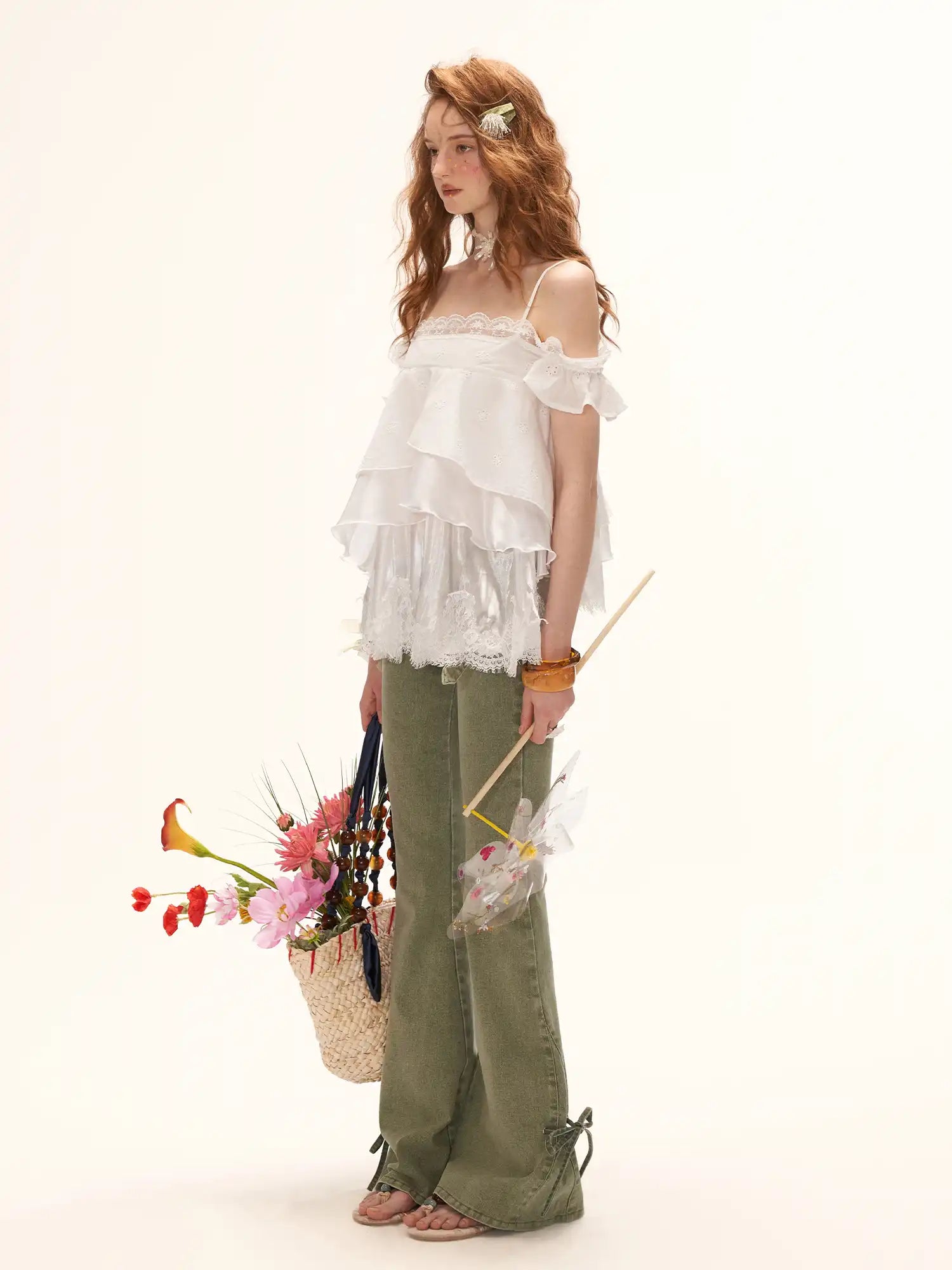 MAMC Ruffle Hem Eyelet Lace Tiered Top | Canton Collective