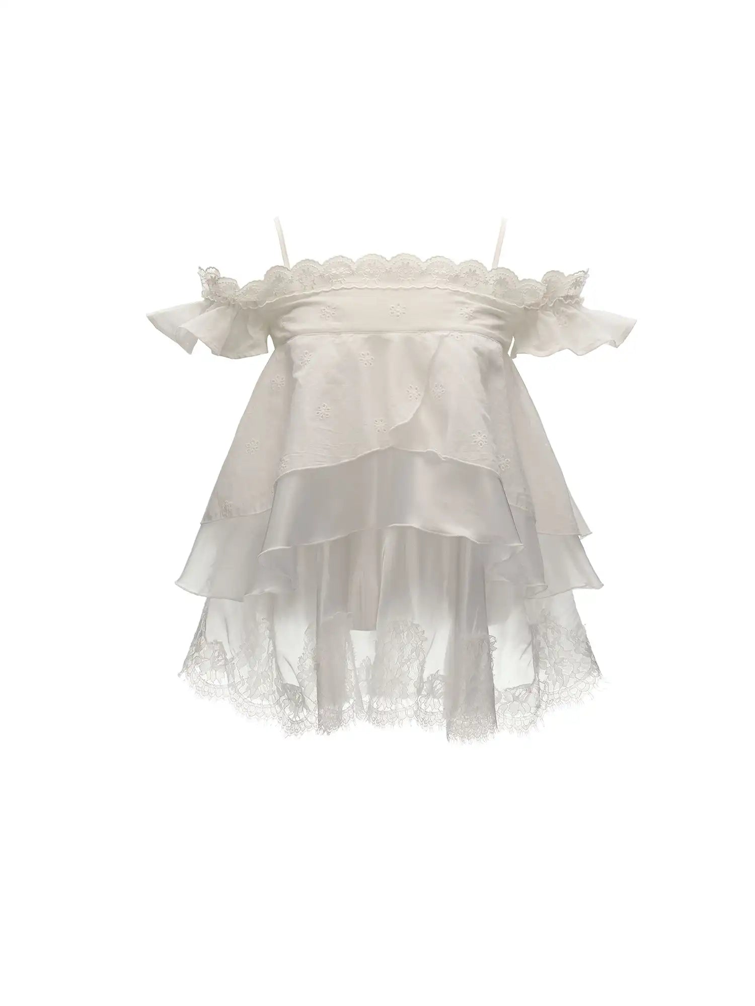 MAMC Ruffle Hem Eyelet Lace Tiered Top | Canton Collective