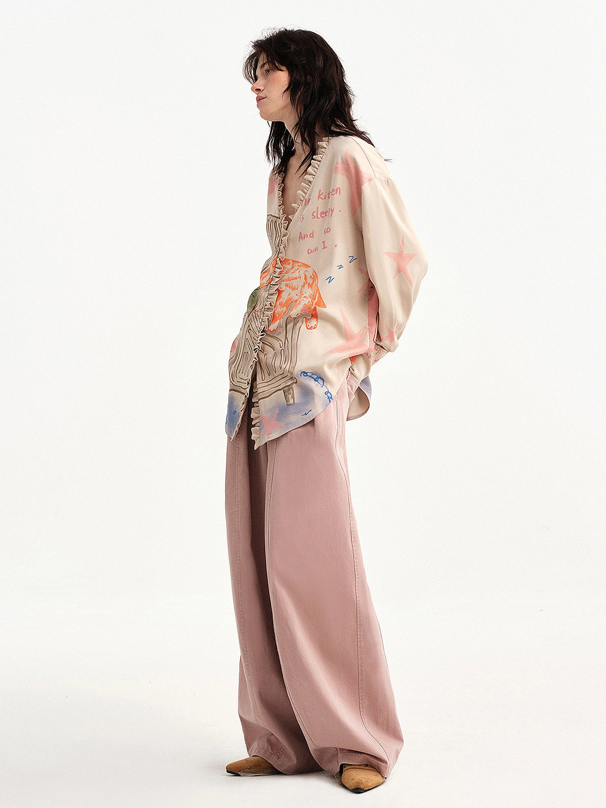 Outtheblue Ruffle Placket Drape Oversized Blouse | Canton Collective