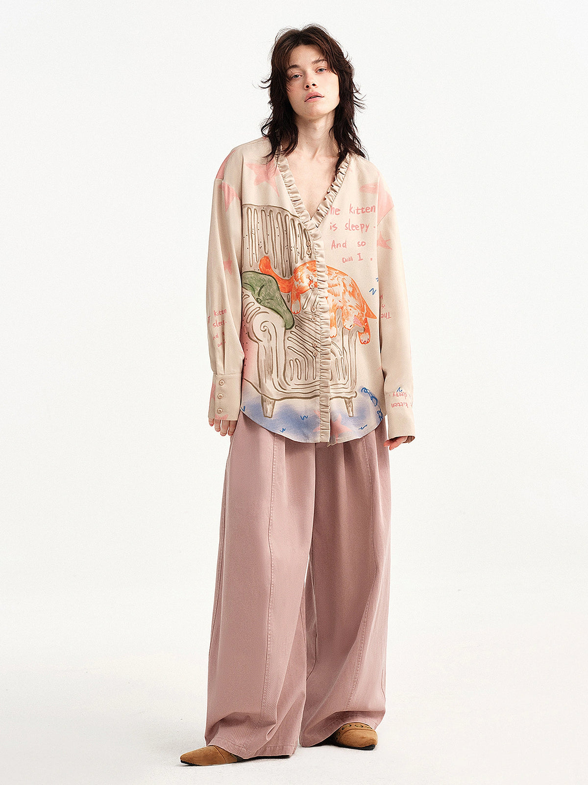 Outtheblue Ruffle Placket Drape Oversized Blouse | Canton Collective