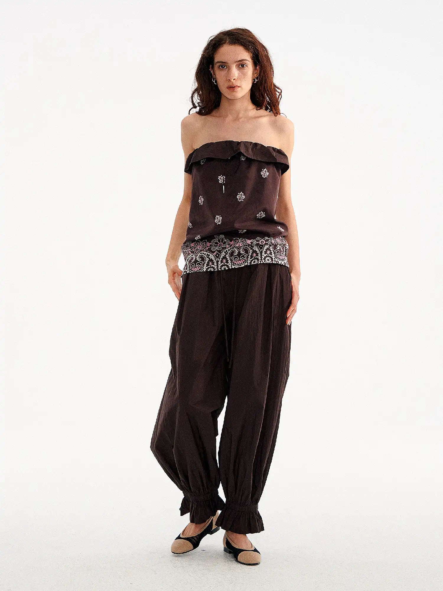 Muse Naps Ruffle Shirred Waist Lightweight Balloon Pants | Canton Collective