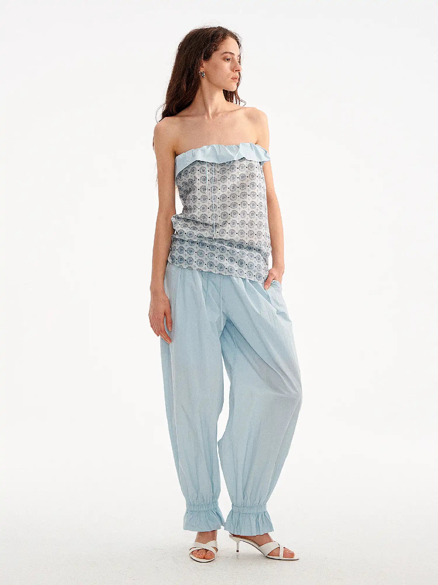 Muse Naps Ruffle Shirred Waist Lightweight Balloon Pants | Canton Collective