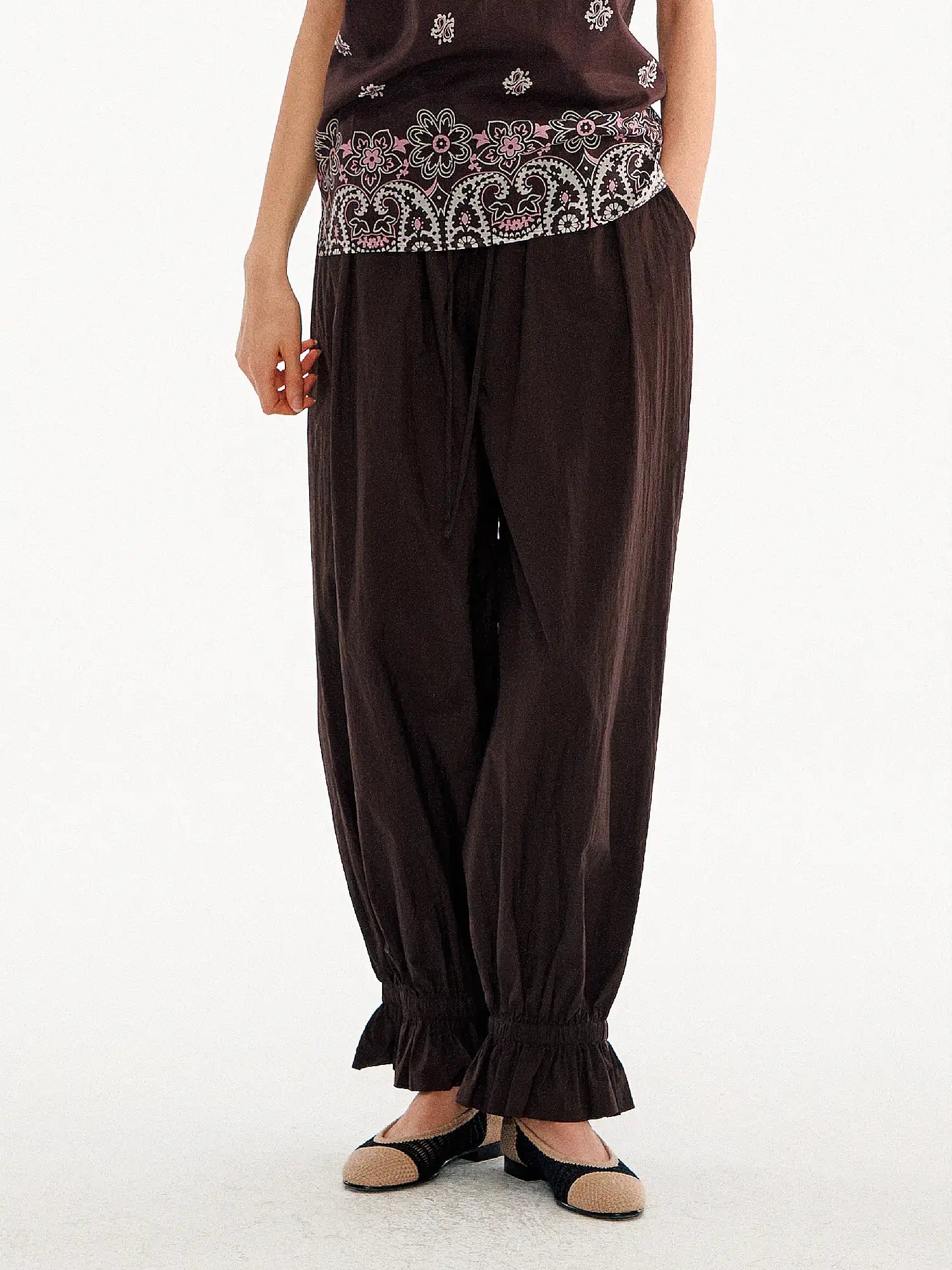 Muse Naps Ruffle Shirred Waist Lightweight Balloon Pants | Canton Collective
