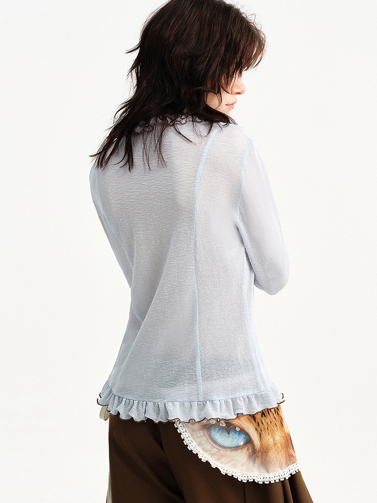 Outtheblue Ruffle Trim Bell Sleeve Sheer Cardigan | Canton Collective