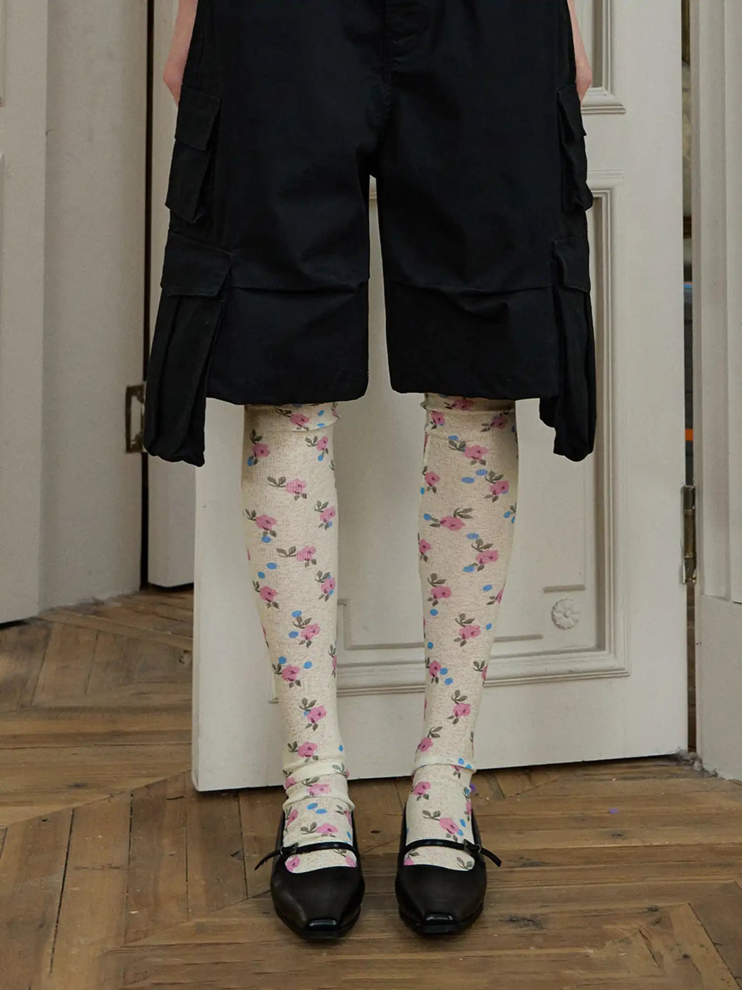 Deleteex Ruffle Trim Rose Print Knee High Socks | Canton Collective