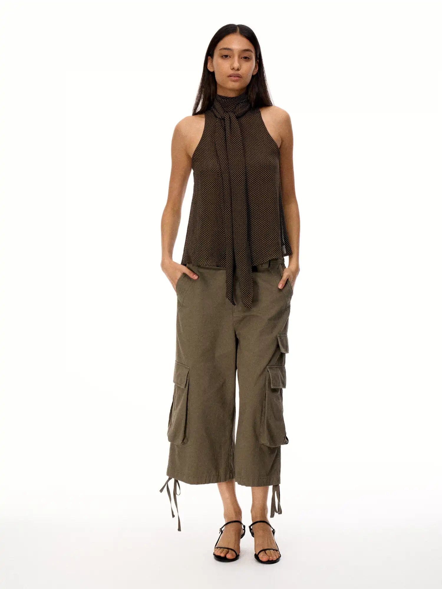 FirstFloor Scarf-Collar Design Polka Sheer Mesh Sleeveless Top | Canton Collective