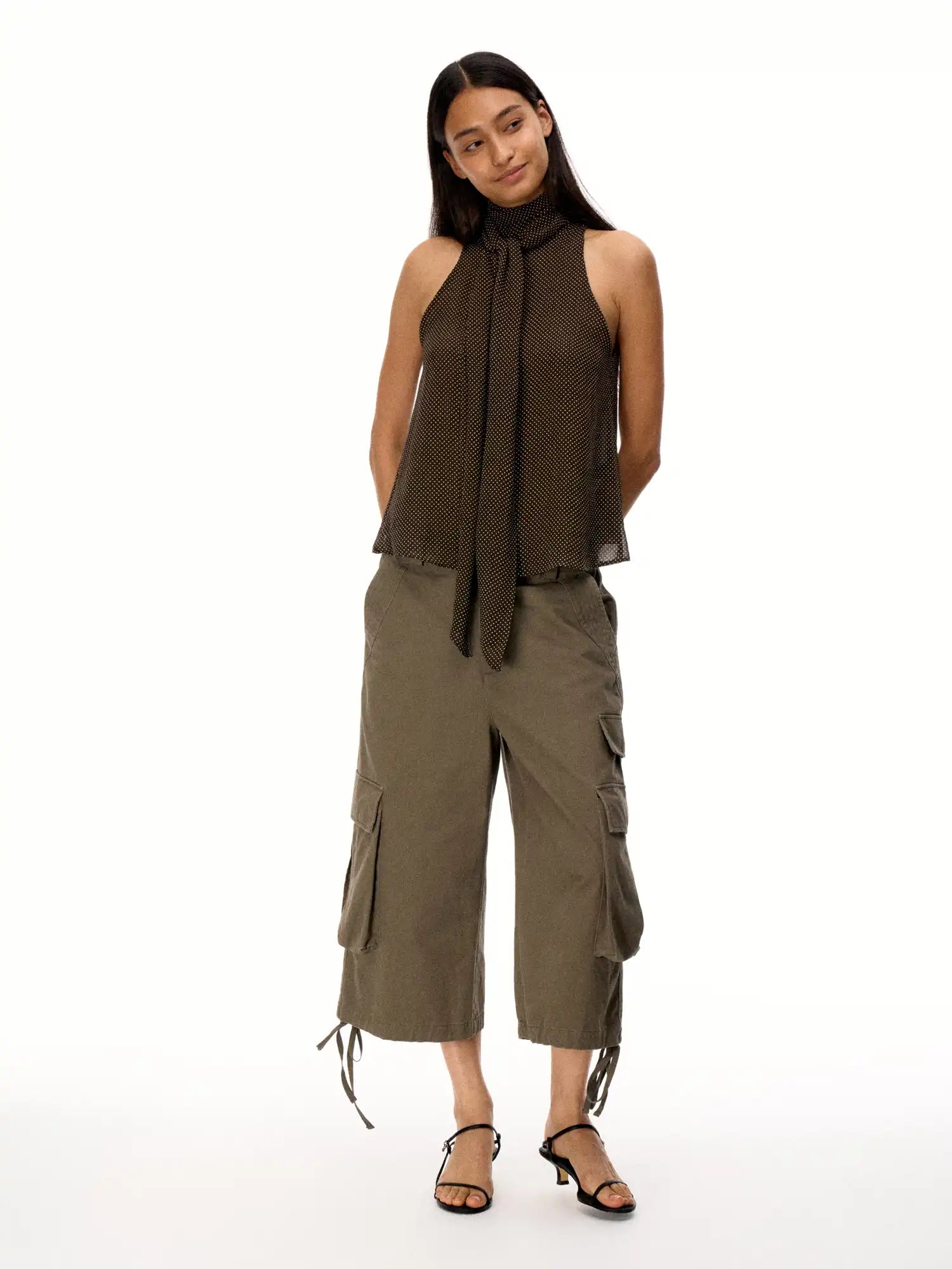 FirstFloor Scarf-Collar Design Polka Sheer Mesh Sleeveless Top | Canton Collective
