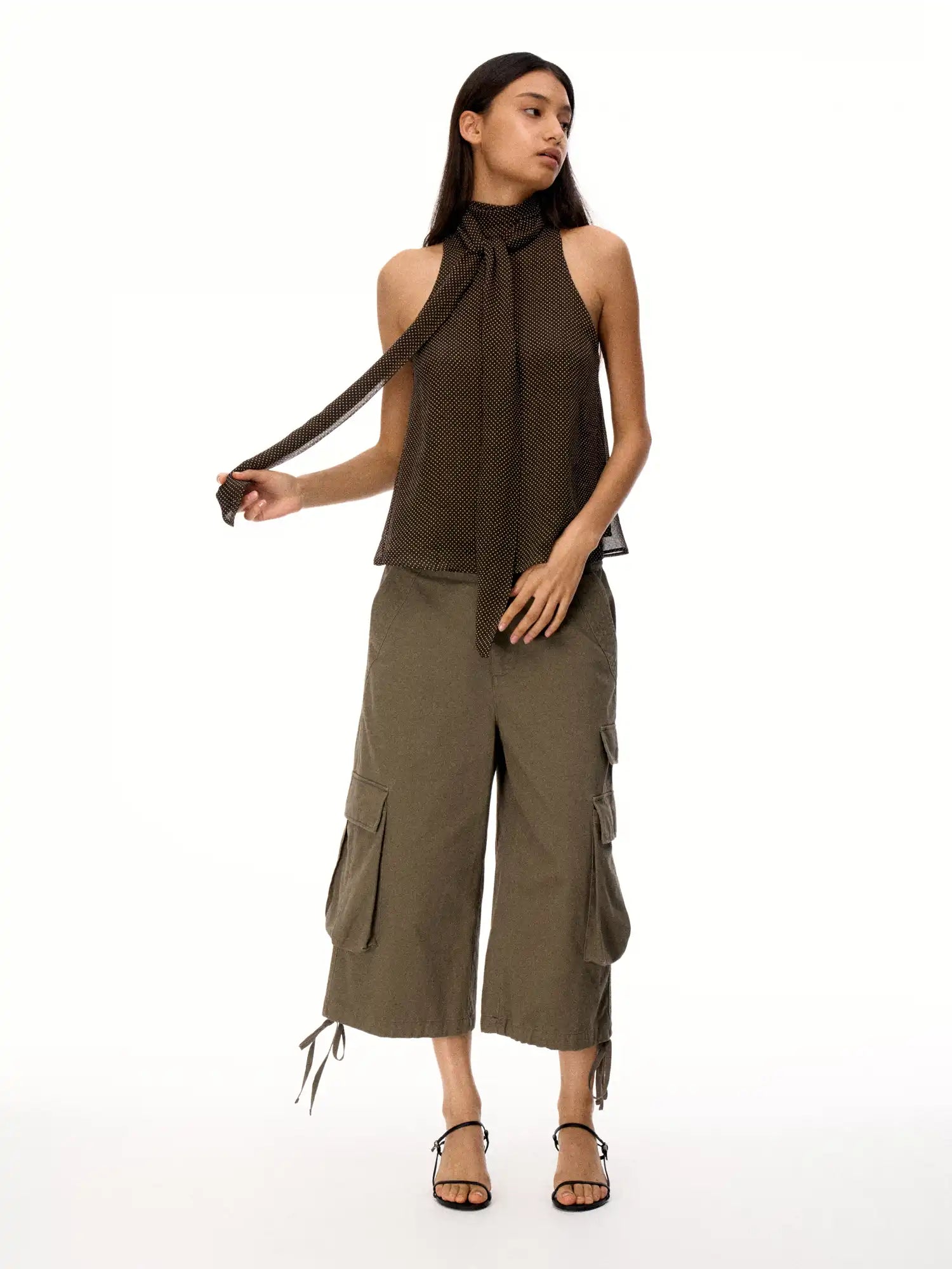 FirstFloor Scarf-Collar Design Polka Sheer Mesh Sleeveless Top | Canton Collective