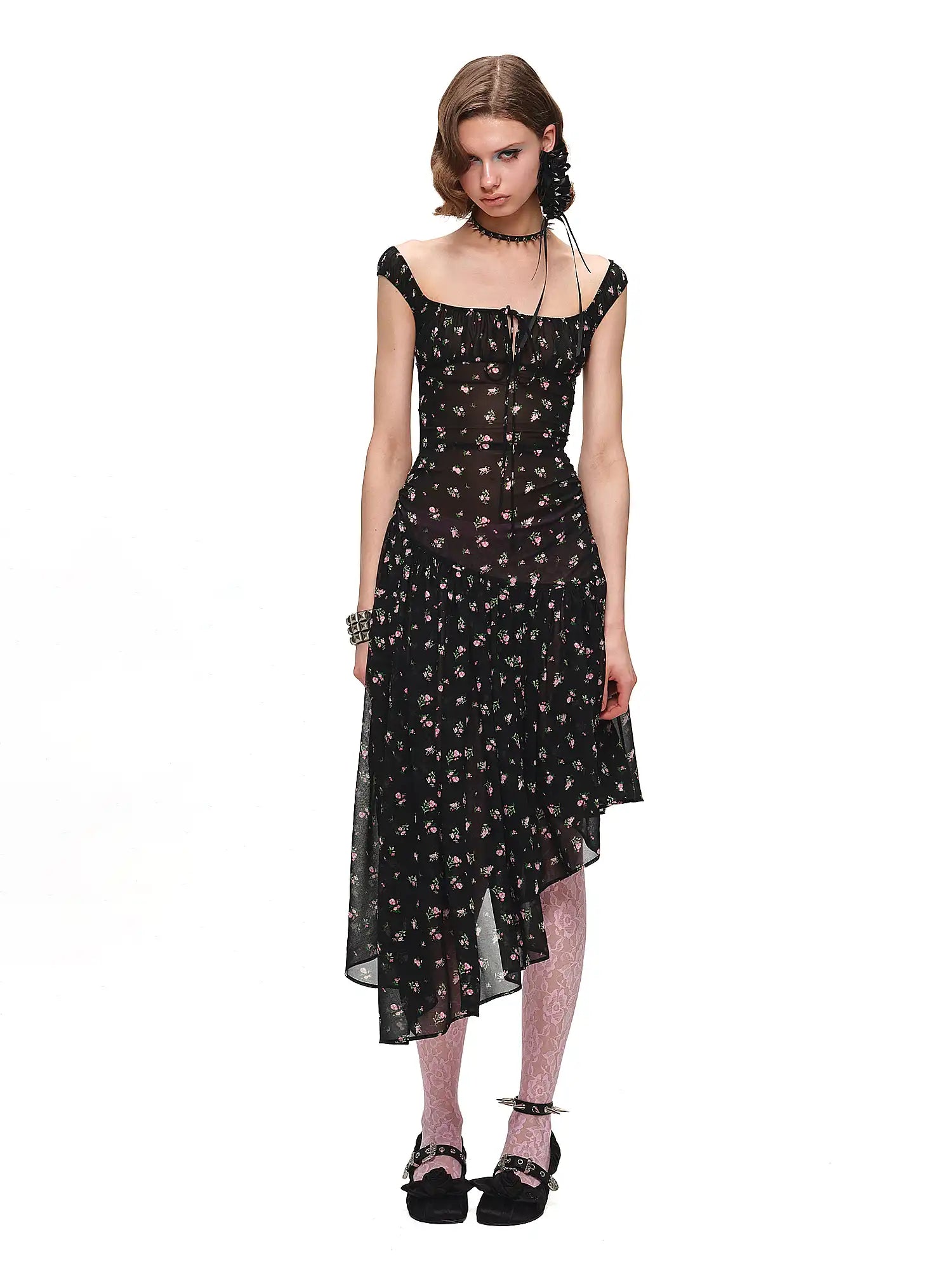 1Jinn Studio Semi-Sheer Open Back Black Floral Midi Dress | Canton Collective