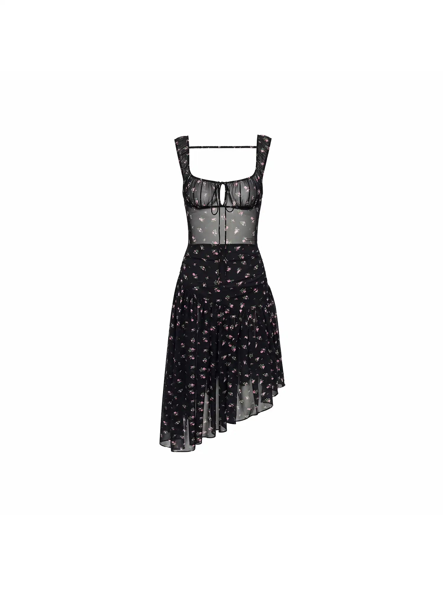 1Jinn Studio Semi-Sheer Open Back Black Floral Midi Dress | Canton Collective