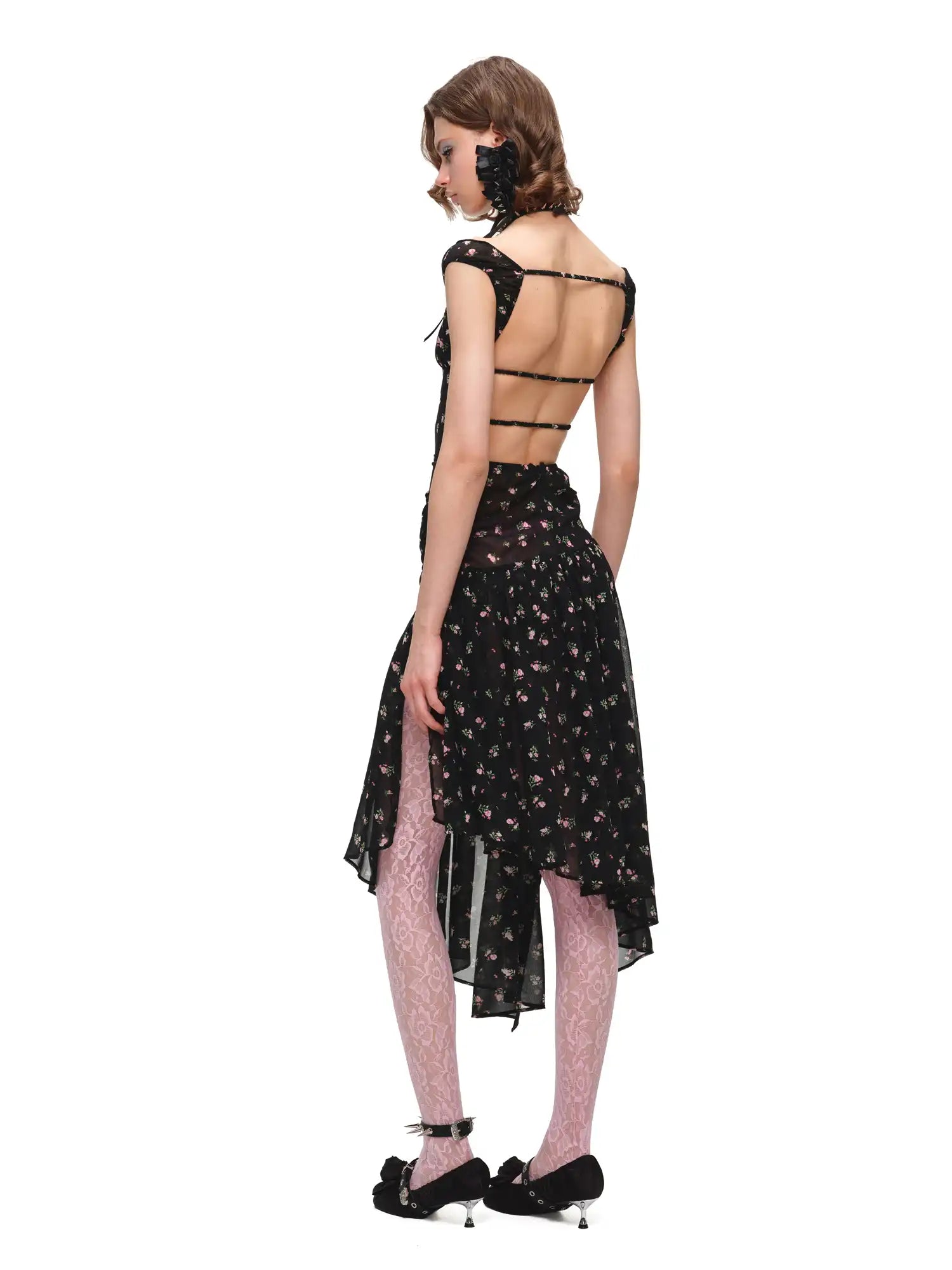 1Jinn Studio Semi-Sheer Open Back Black Floral Midi Dress | Canton Collective